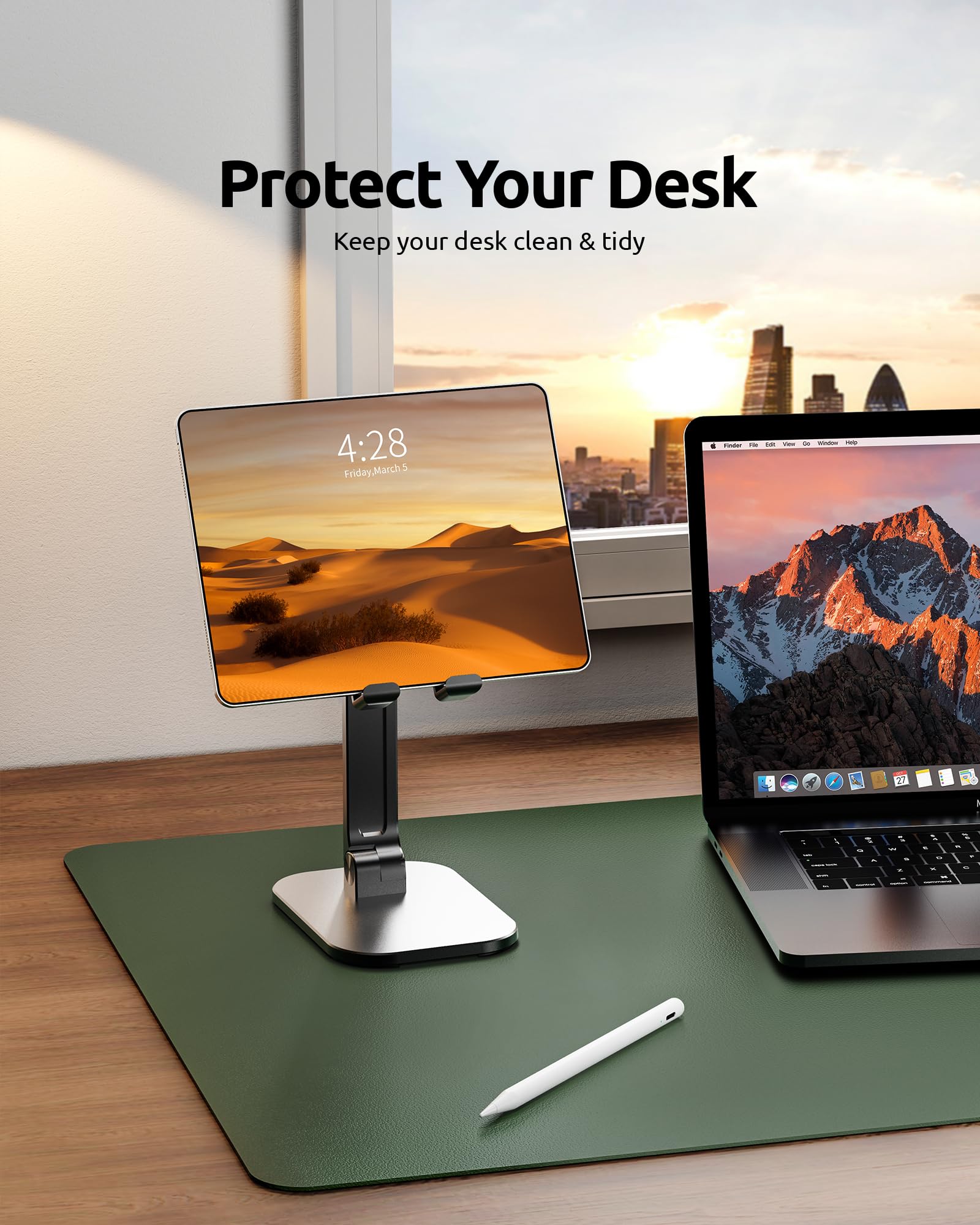YSAGi Dual-Sided Leather Desk Pad - Large PU Leather Office Desk Mat & Laptop Protector - Waterproof Mouse Pad & Writing Surface for Home & Office (Dark Green + Grey, 23.6