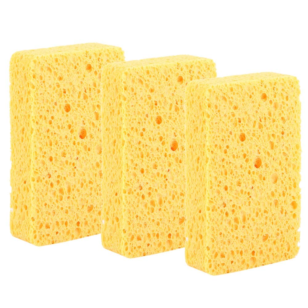 Heavy Duty Cellulose Sponges for Dish Washing & Kitchen Cleaning - 3 Pack Yellow Scrub Sponges | Perfect for Pots, Pans, Countertops & Tough Stains