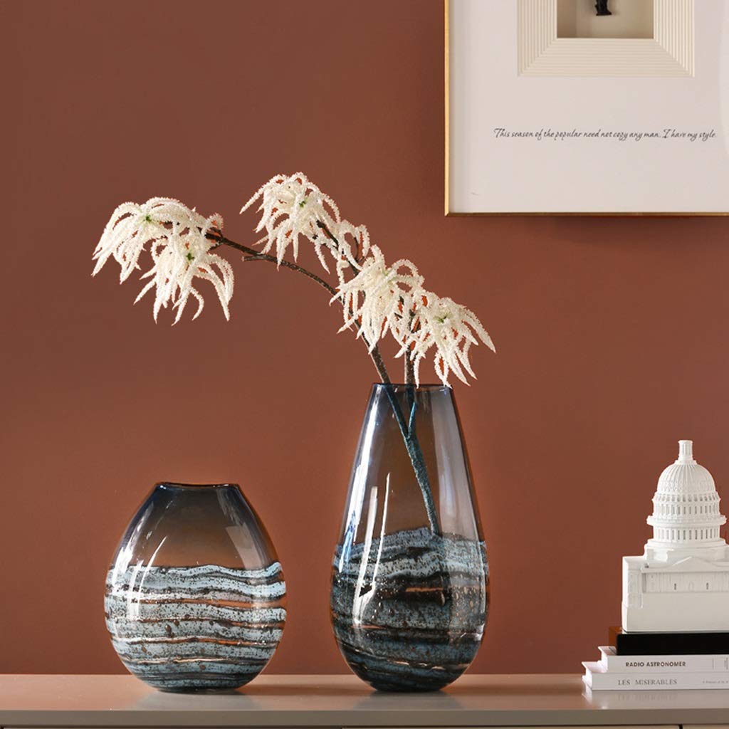Modern Glass Flower Vase - Simple Hydroponic Floral Centerpiece for Dining Table & Living Room Decor | Blue Home Decoration Vase (29x15cm) | Perfect for Weddings, Parties & Housewarming Gifts