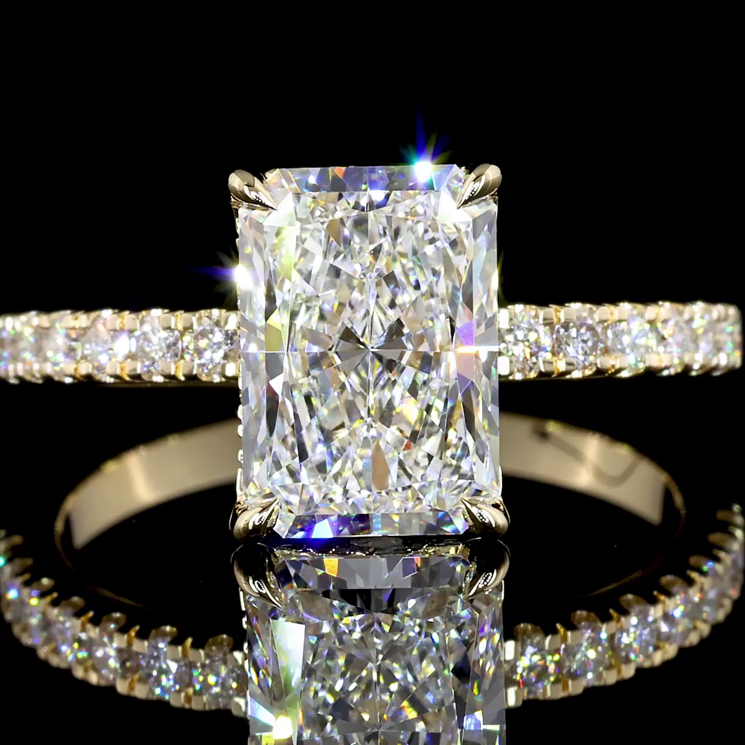 2.39 Carat Lab Grown Radiant Cut D Color VS1 Clarity Diamond Engagement Ring in 14K Yellow Gold with Hidden Halo Setting - Perfect for Proposals, Anniversaries & Special Occasions