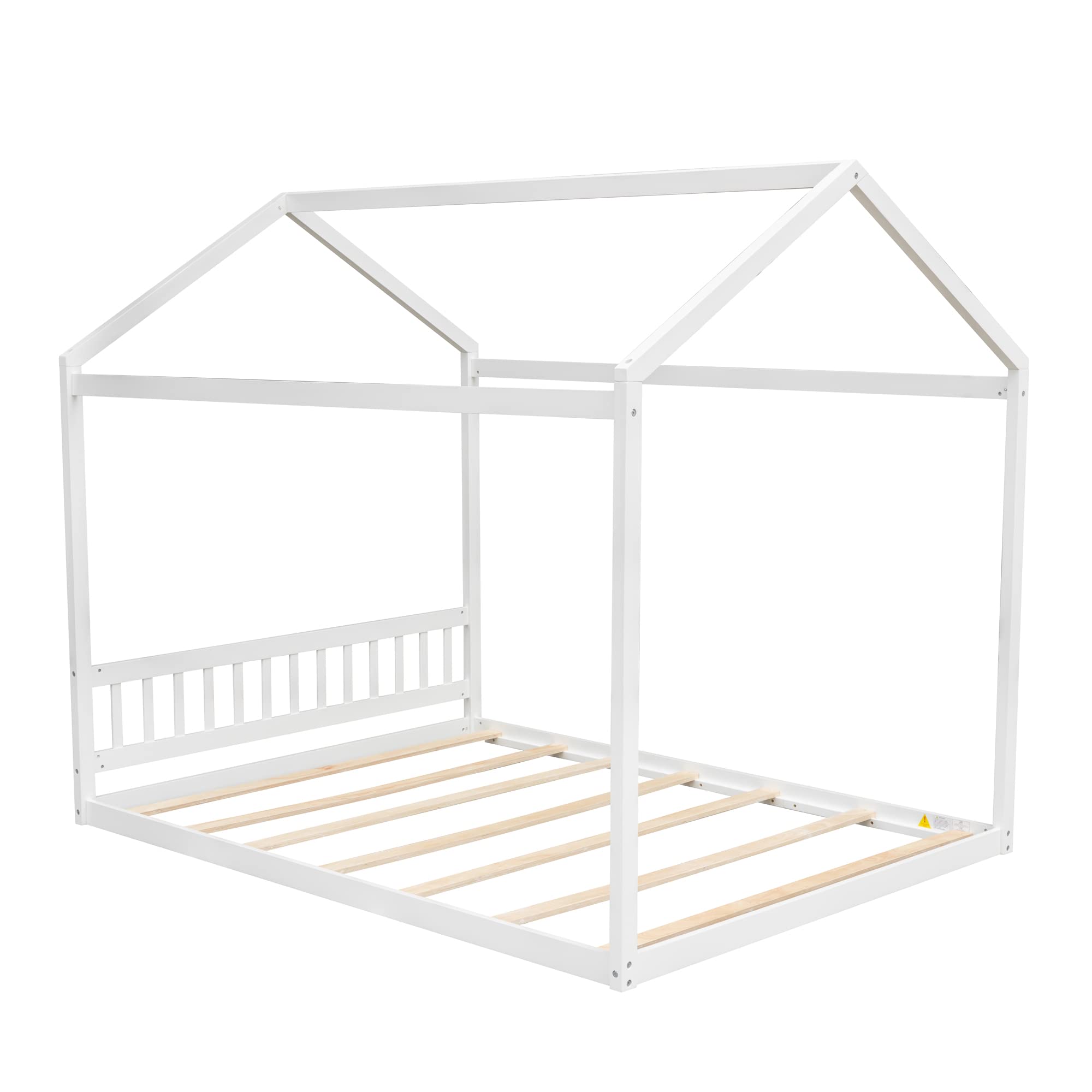 Harper & Bright Designs Queen Size Wooden House Bed Frame with Headboard - Montessori Floor Bed for Kids, Girls & Boys Bedroom Furniture - No Box Spring Needed, White - Perfect for Montessori Bedrooms, Playrooms & Cozy Sleep Spaces