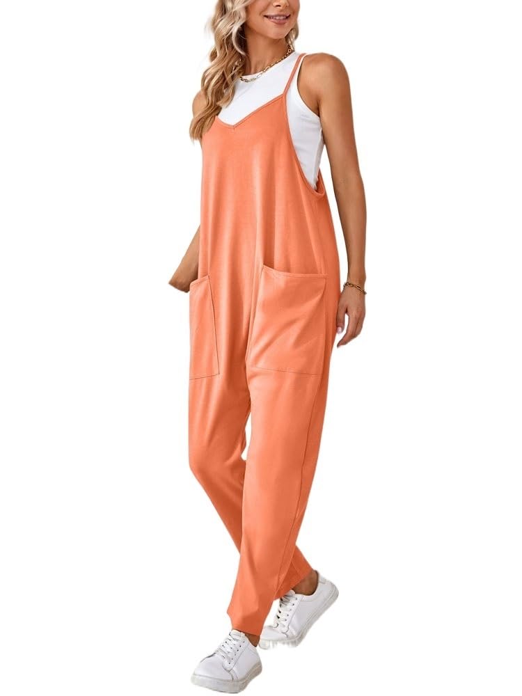 Women's Summer Long Jumpsuit - Black Romper Overalls with Oatmeal Color Option (Size Small) | Casual Outfit for Beach, Travel & Everyday Wear