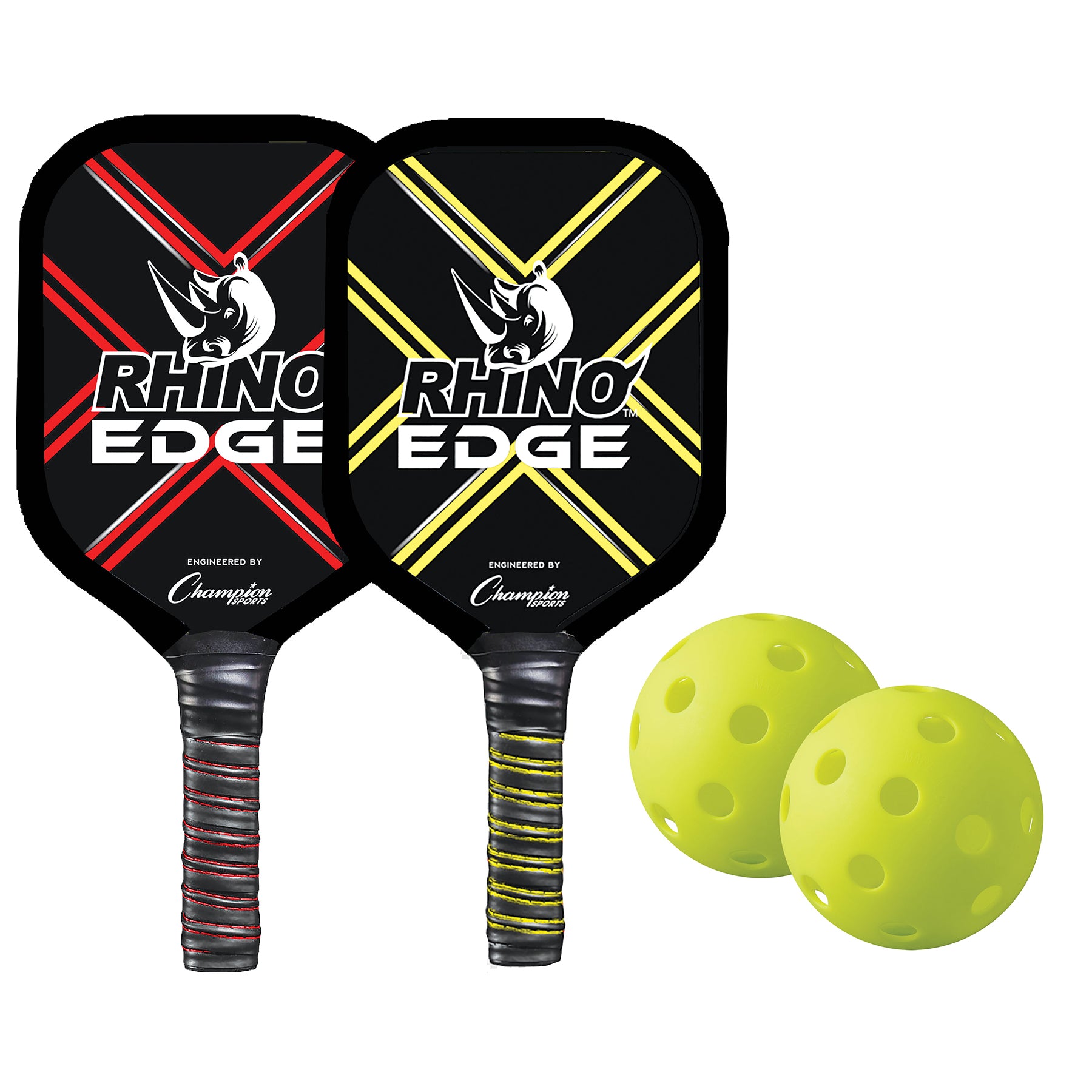 Champion Sports Rhino Pickleball Edge 2 Player Set - Premium Pickleball Paddles & Balls for Outdoor & Indoor Play - Perfect for Beginners & Recreational Players