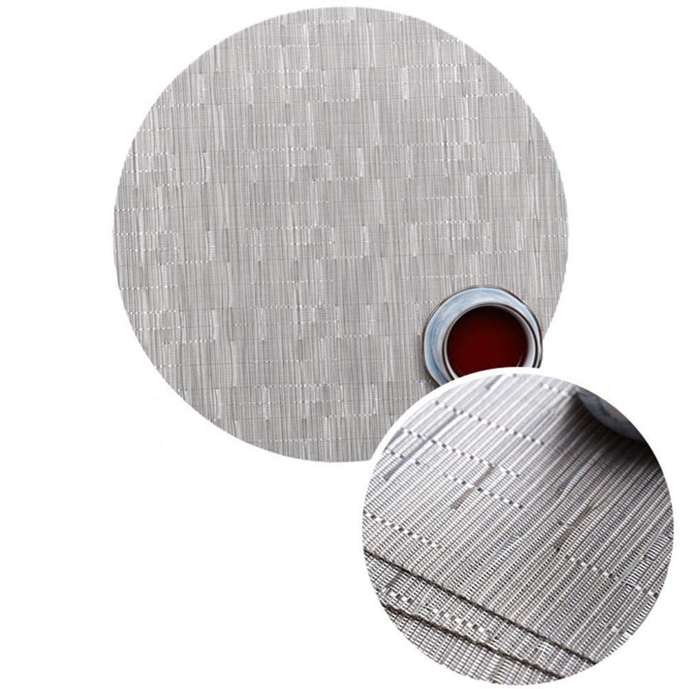 Round Woven Placemats Set of 4 - 13.8 Inch Washable Non-Slip Table Mats for Dining, Kitchen, Christmas Decor - Silver Gray for Home, Wedding & Party Use