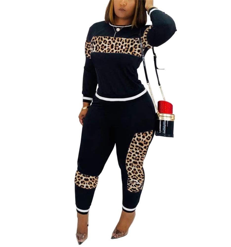 THLAI Women's Casual 2-Piece Outfit - Leopard Print Color Block Short Tracksuit Set | Summer Lounge Wear, Gym Workout Clothes & Street Style Fashion
