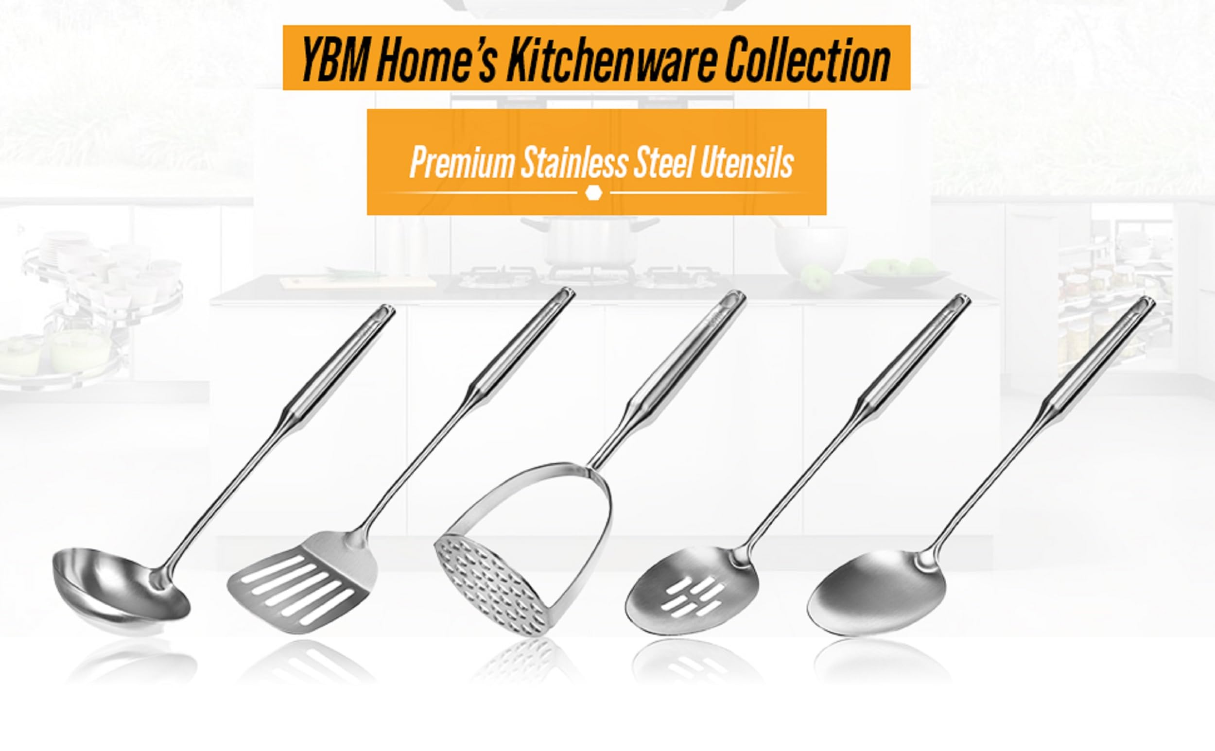 YBM HOME Stainless Steel Potato Masher & Vegetable Presser - Heavy Duty Kitchen Tool for Smooth Mashed Potatoes, Baby Food & Cooking Prep - Silver 2411-8