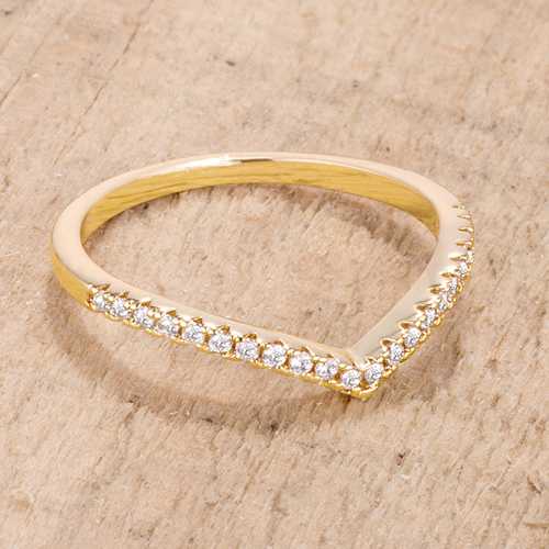 0.22Ct Gold Plated CZ Chevron Ring for Women - Elegant Stackable Fashion Jewelry for Parties, Weddings & Everyday Wear