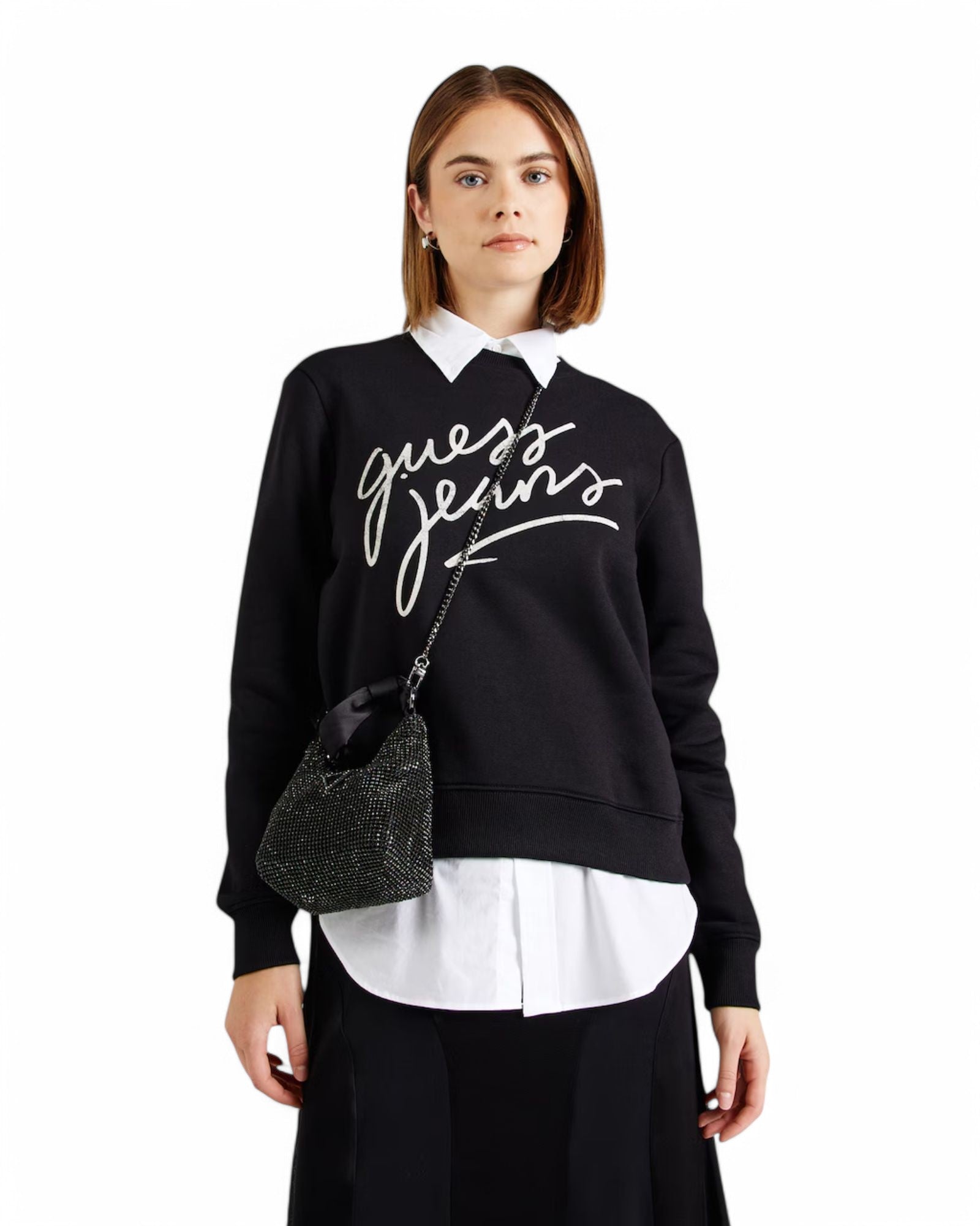 Guess Women's Crew Neck Logo Sweatshirt - Casual Pullover for Everyday Wear & Street Style Outfits