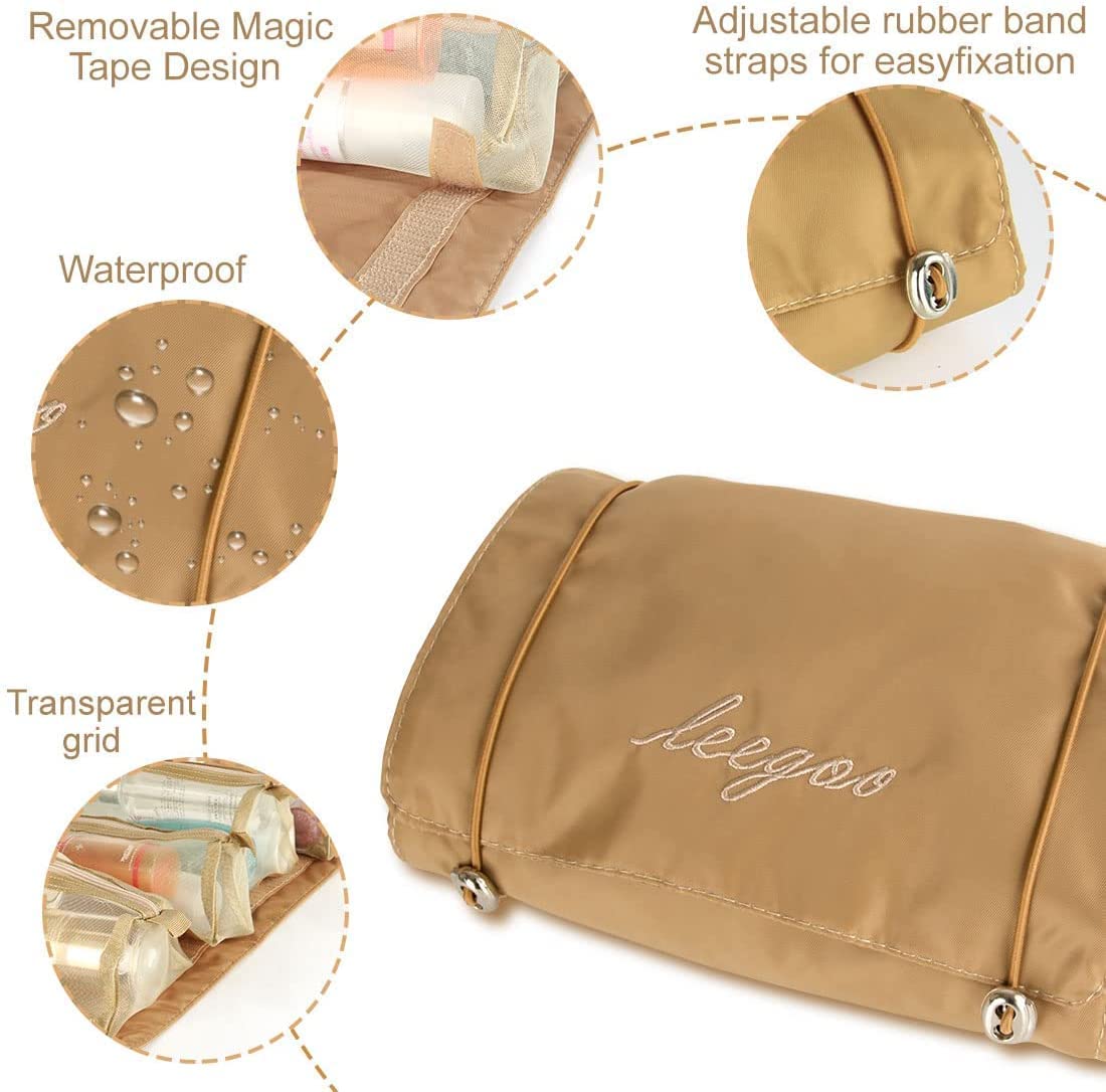 Keetly Waterproof Makeup Bag for Women - Travel Cosmetic Organizer Pouch with Multiple Pockets, Khaki | Perfect for Travel, Gym, and Daily Makeup Storage
