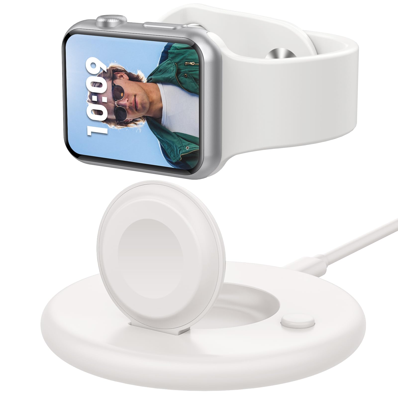 Portable Magnetic Apple Watch Charger Stand with Foldable Design & Fast Charging - Compatible with Apple Watch Series 9/8/7/6/5/4/SE/Ultra 2 (Nightstand Mode, White) | Perfect for Travel, Office & Bedside Charging Station