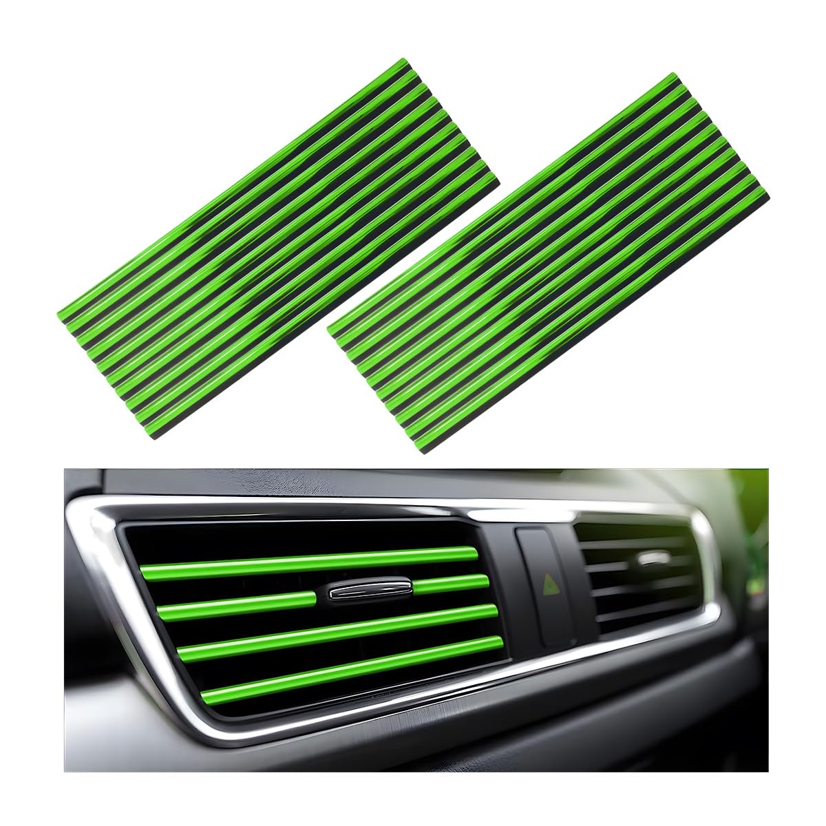 20 PCS Flexible Car Air Vent Decorative Strips - Waterproof AC Vent Outlet Trim for Most Vehicles - Shiny Green Car Accessories for Interior Styling & Customization