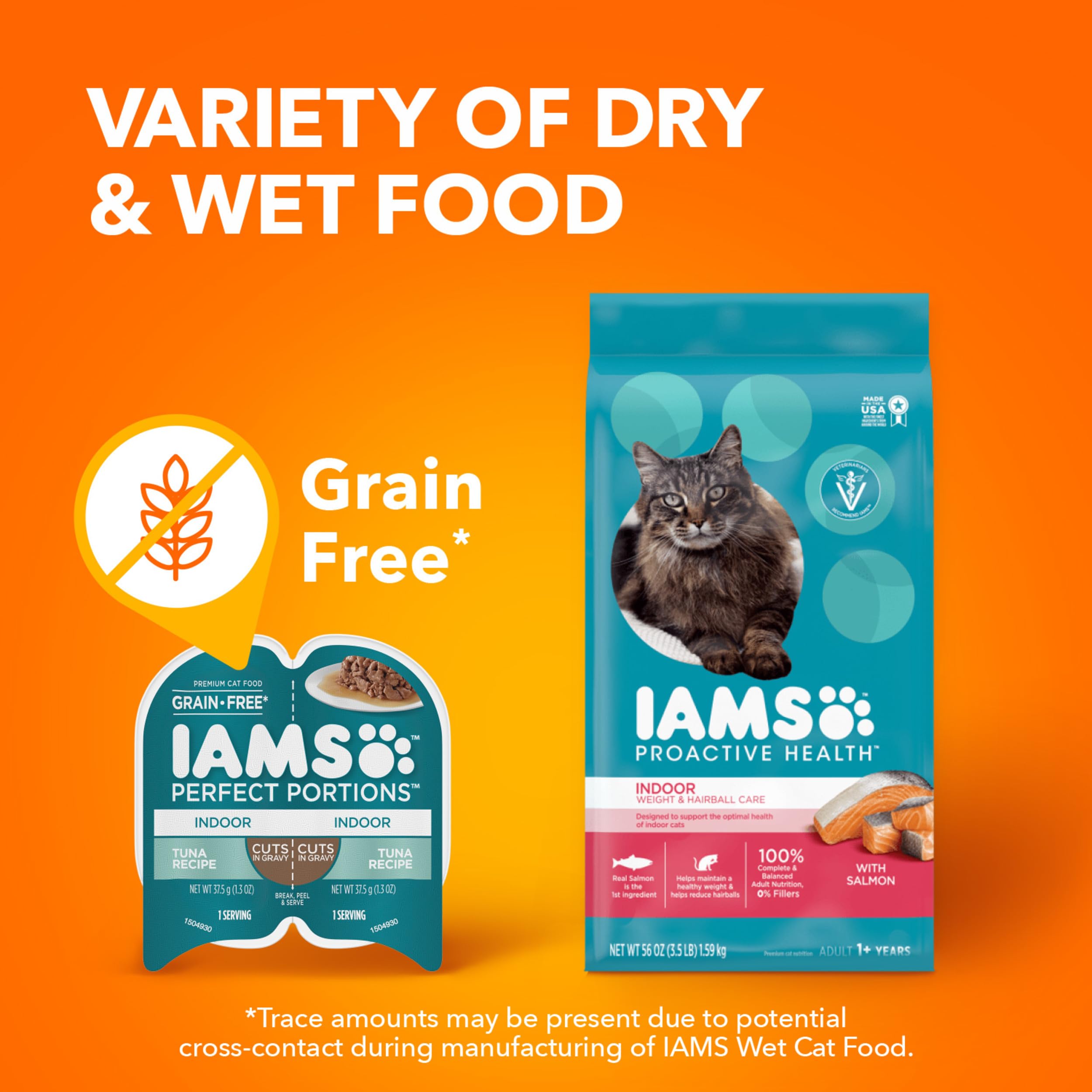 Iams Perfect Portions Indoor Adult Grain-Free Wet Cat Food Pate Variety Pack - Salmon & Tuna Recipes (12 Twin-Pack Trays, 24 Servings, 2.6 oz Each) | Easy Peel Convenience for Daily Feeding | Perfect for Picky Eaters & Sensitive Stomachs