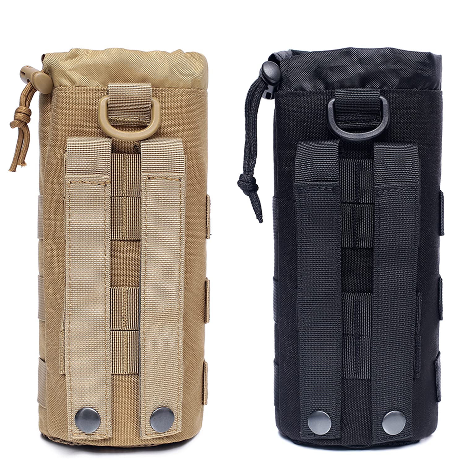 2 Pack MOLLE Water Bottle Pouches for Outdoor & Cycling - Tactical Military Sports Bottle Holder with Drawstring Top & Mesh Bottom