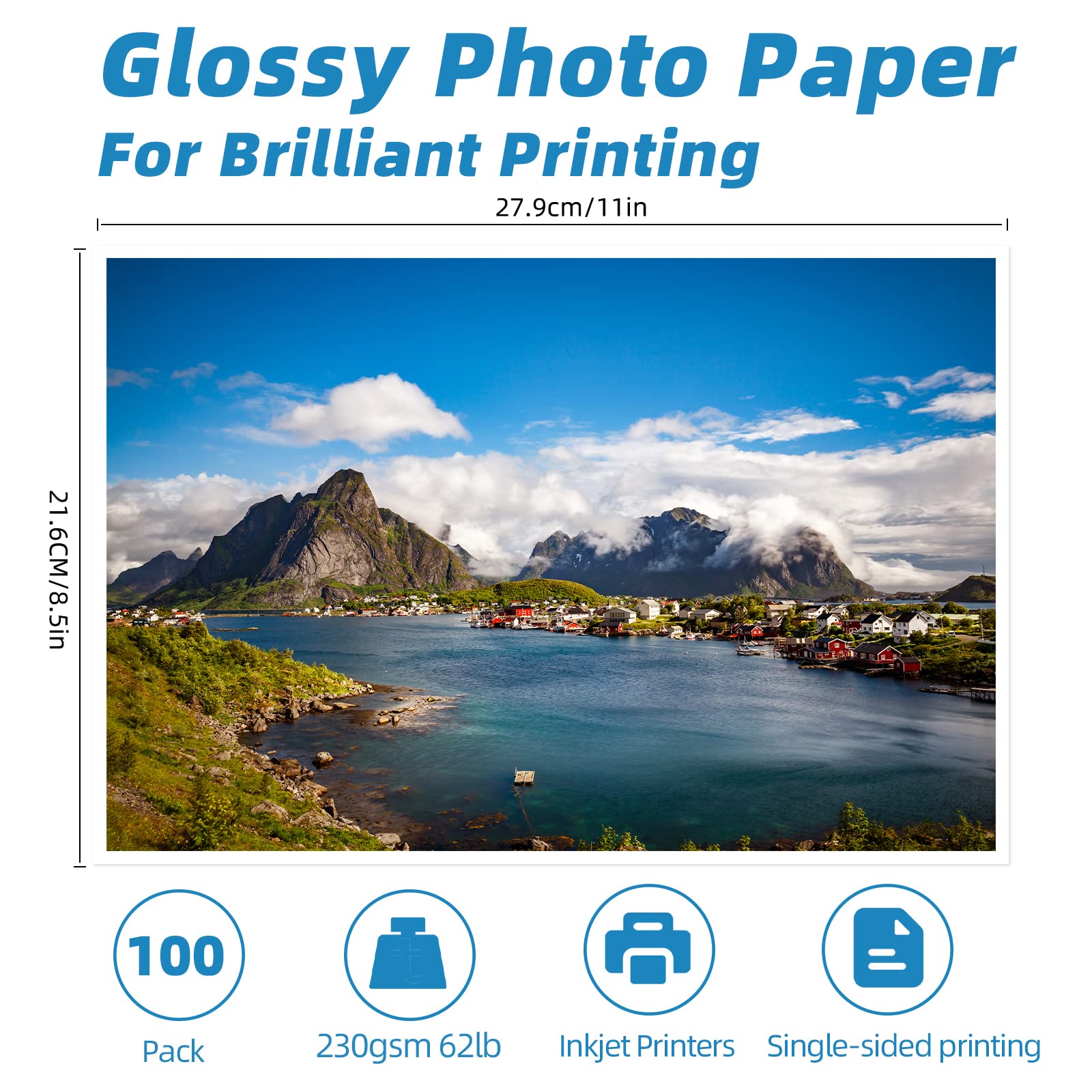 Uinkit 100 Sheets Thick Glossy Photo Paper 8.5x11 Inches - 62lb 230gsm Cardstock for Inkjet & Dye Ink Printers - Perfect for Postcards, Brochures & Professional Photo Printing