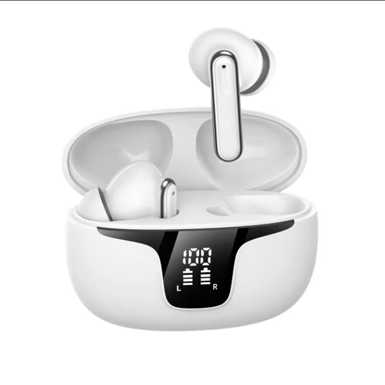 ENC TWS Earbuds Bluetooth 5.3 Wireless Earbuds with Noise Cancellation, IPX7 Waterproof Sport Earphones, 30H Playtime for Running, Gym, Workout & Commuting (White, XY-19)