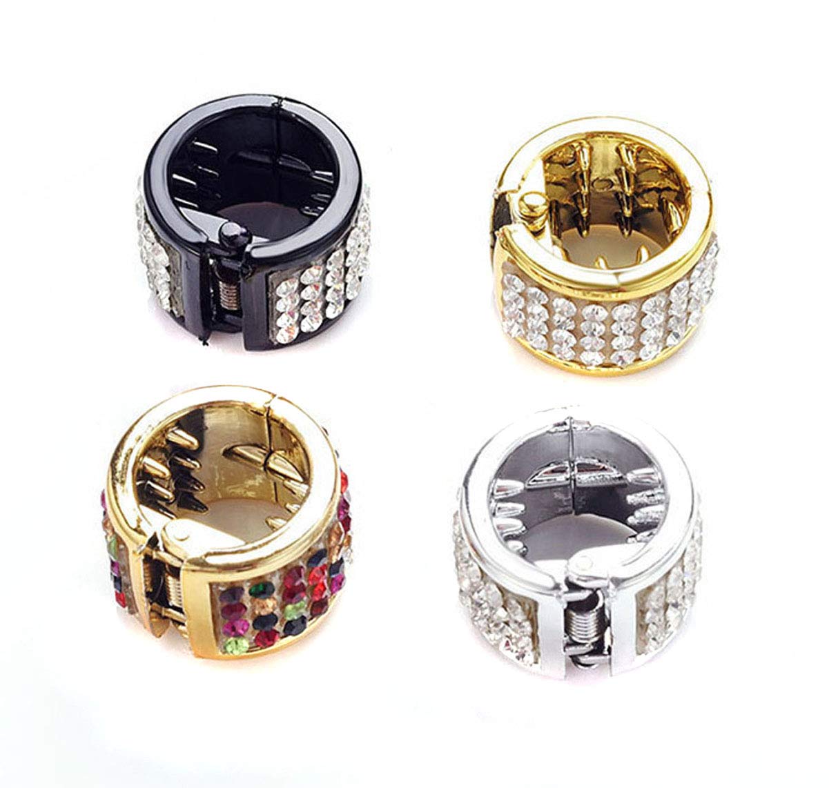 4 PCS Small Plastic Rhinestone Ponytail Covers with Teeth - Punk Hair Rings for Women, Ponytail Holders & Headwear - Perfect for Parties, Concerts and Daily Hairstyling