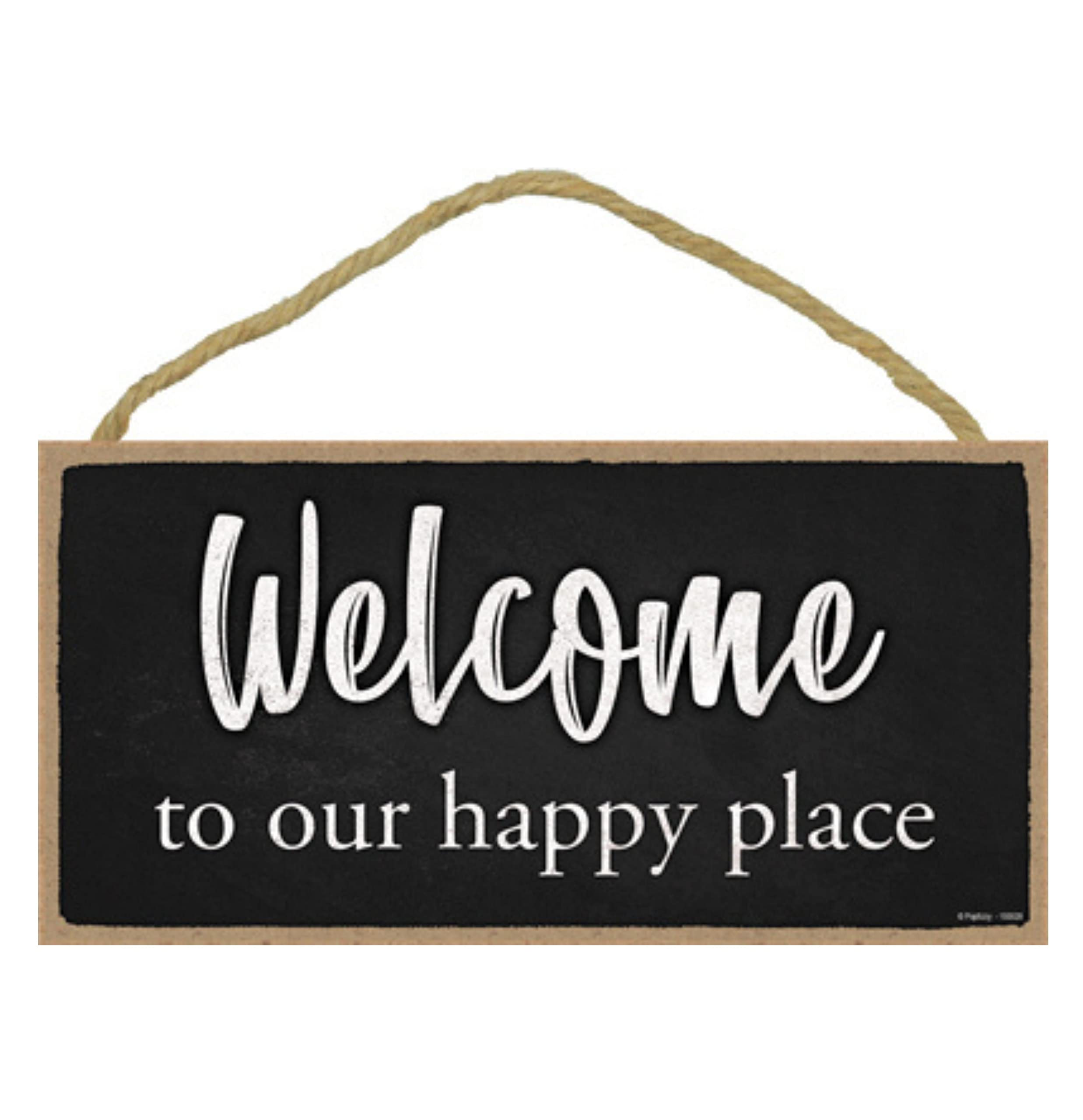 Happy Place Wood Wall Sign - Rustic Home Decor for Living Room, 5x10
