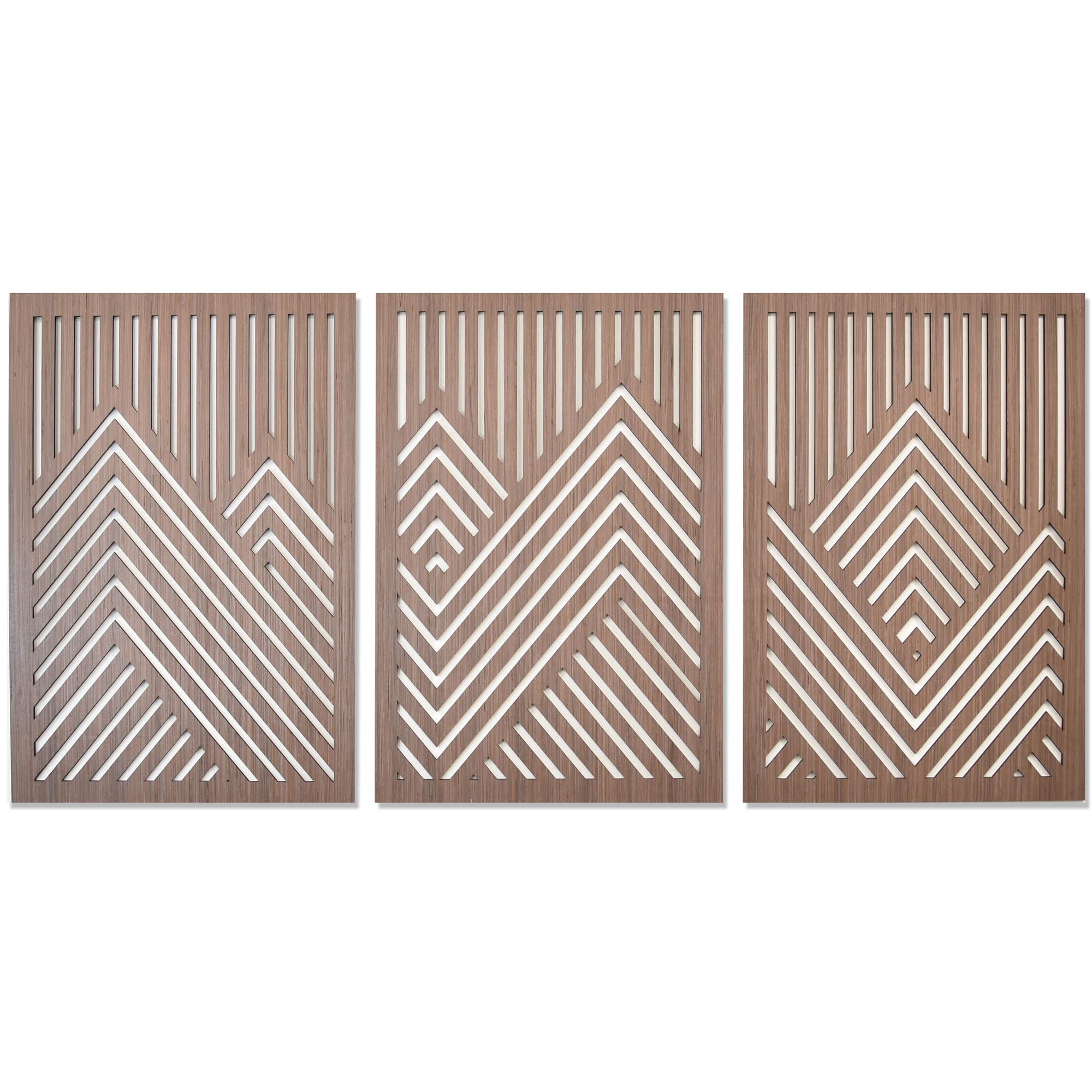 Set of 3 Geometric Wood Wall Art Panels - Mountain Landscape Decor for Living Room, Bedroom & Office