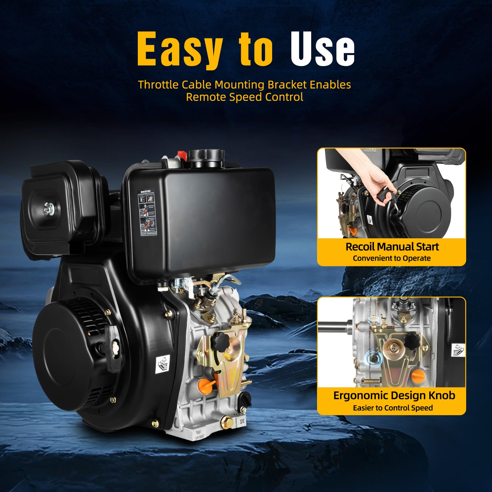 4-Stroke 10HP Diesel Engine, 6.3KW Single Cylinder Recoil Start Motor for Micro-Tillers, Tractors, Irrigation Pumps & Generators - Ideal for Farming, Landscaping & Power Backup Solutions