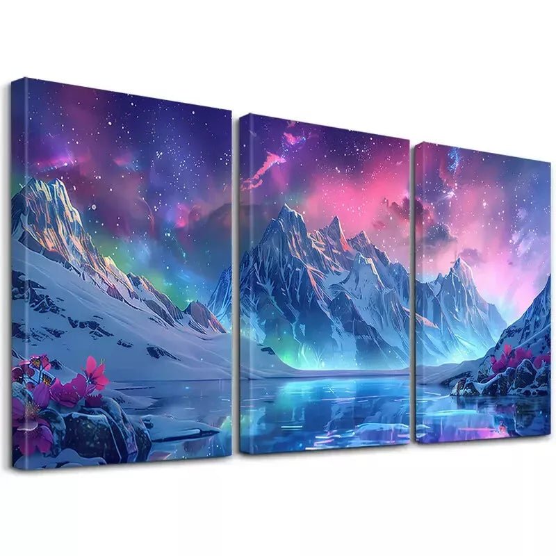 3-Piece Abstract Starry Night With Pink Glow Framed Canvas Wall Art Set - 50x70cm High Quality Print | 100% Australian Made | Ready to Hang | Perfect for Living Room, Bedroom & Office Decor