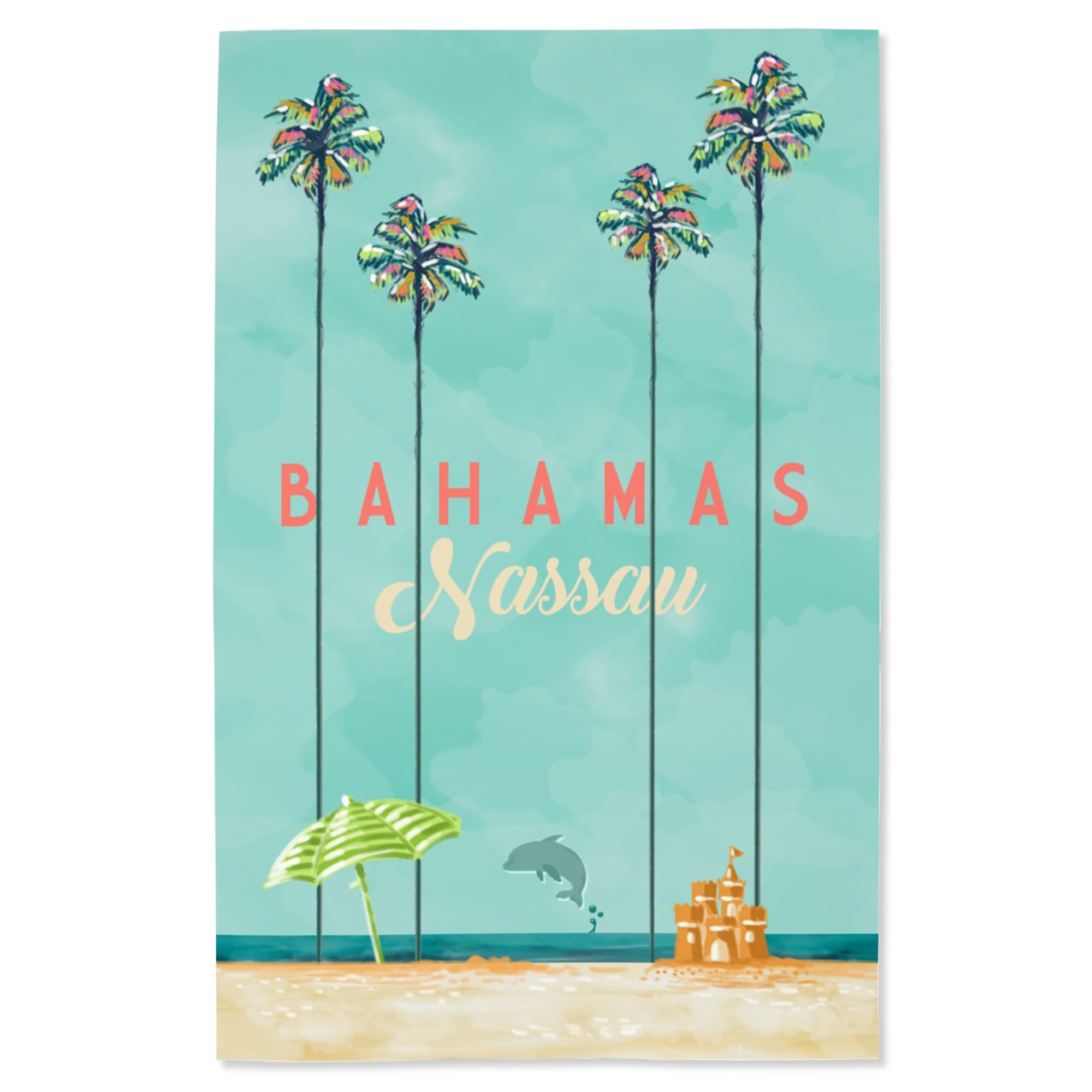 Lantern Press 16x24 Inch Giclee Print - Nassau Bahamas Beach Art with Tall Palms | Premium Wall Decor for Living Room, Bedroom & Office
