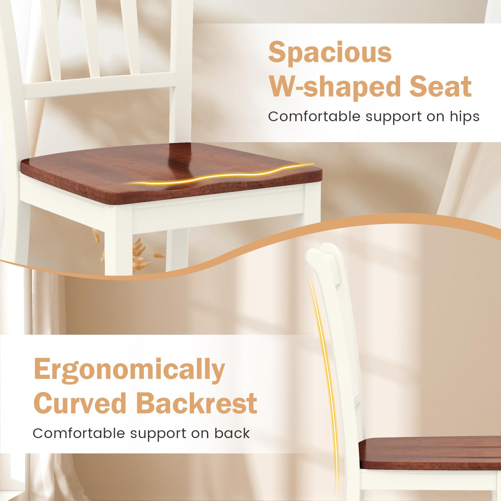 Solid Wood Dining Chairs Set of 4 - Armless Kitchen Chairs with Curved Slat Back, Farmhouse Style Wooden Chairs for Dining Room & Kitchen (Ivory White) - Perfect for Farmhouse Decor, Small Spaces & Family Gatherings