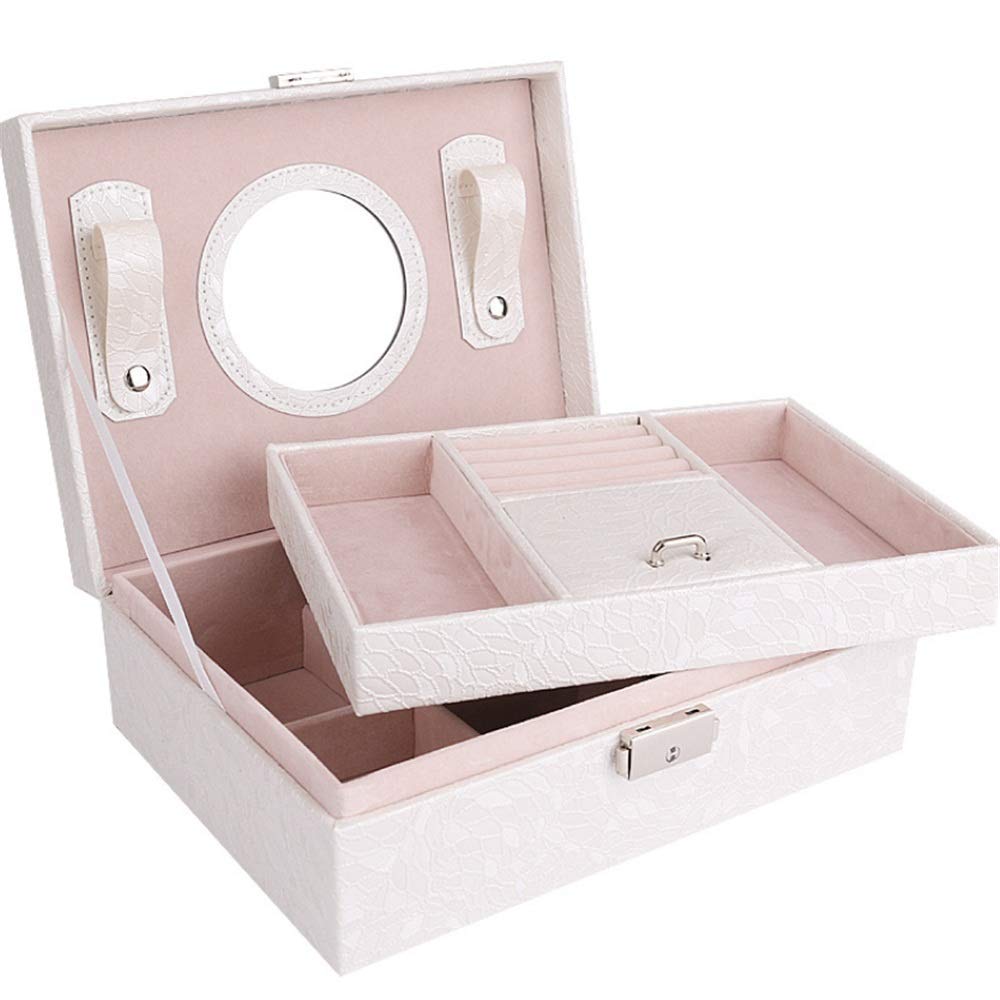 2-Layer Jewelry Box for Earrings, Rings, Necklaces & Bracelets - Large PU Leather Watch Storage Case with Lock - Perfect for Travel, Gifts & Home Organization