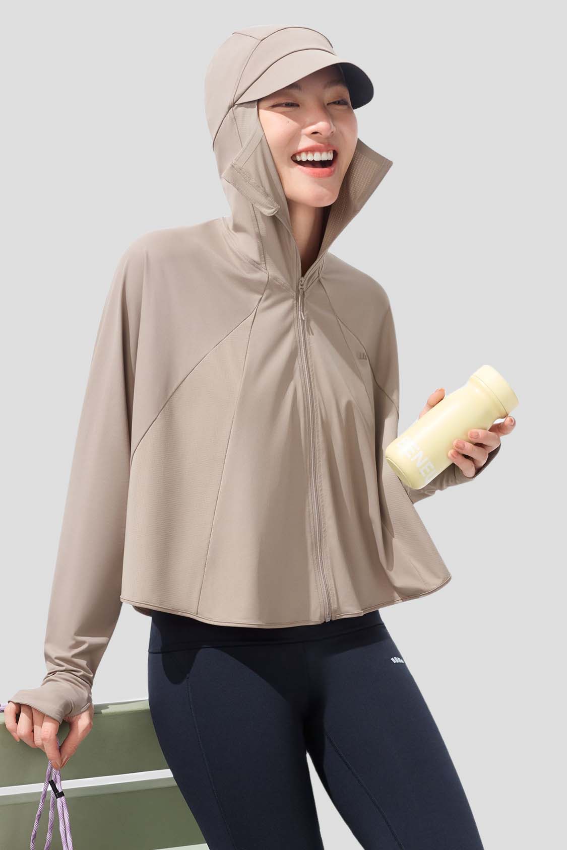 Horizon Women's Full Coverage Cropped Sun Hoodie UPF 50+ UV Protection - Lightweight Summer Hiking & Beach Cover-Up