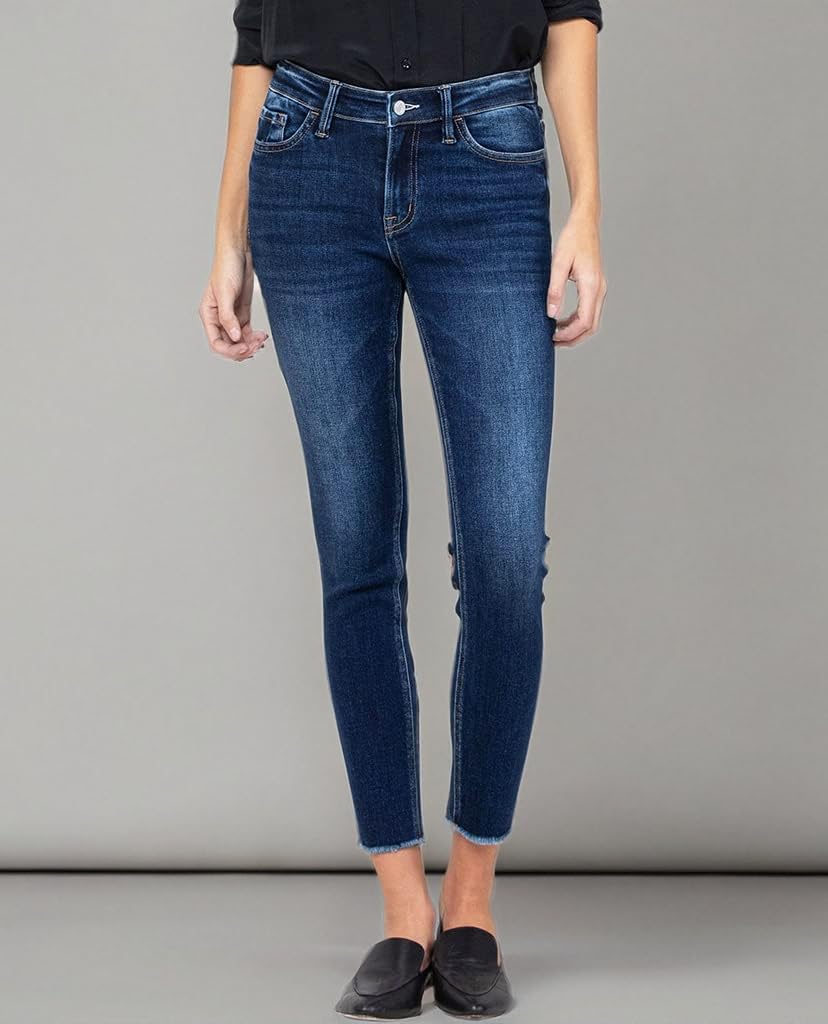 VERVET by Flying Monkey Women's Dark Blue Stretch Skinny Jeans with Whisker Fading Wash - Comfortable High Waist Denim Pants for Casual Wear & Night Out