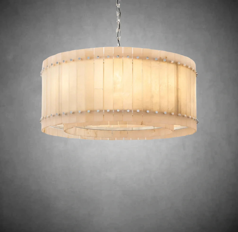 Lux Alabaster Round Chandelier - Modern Crystal Ceiling Light Fixture for Dining Room, Bedroom & Living Room | Elegant Home Decor Lighting