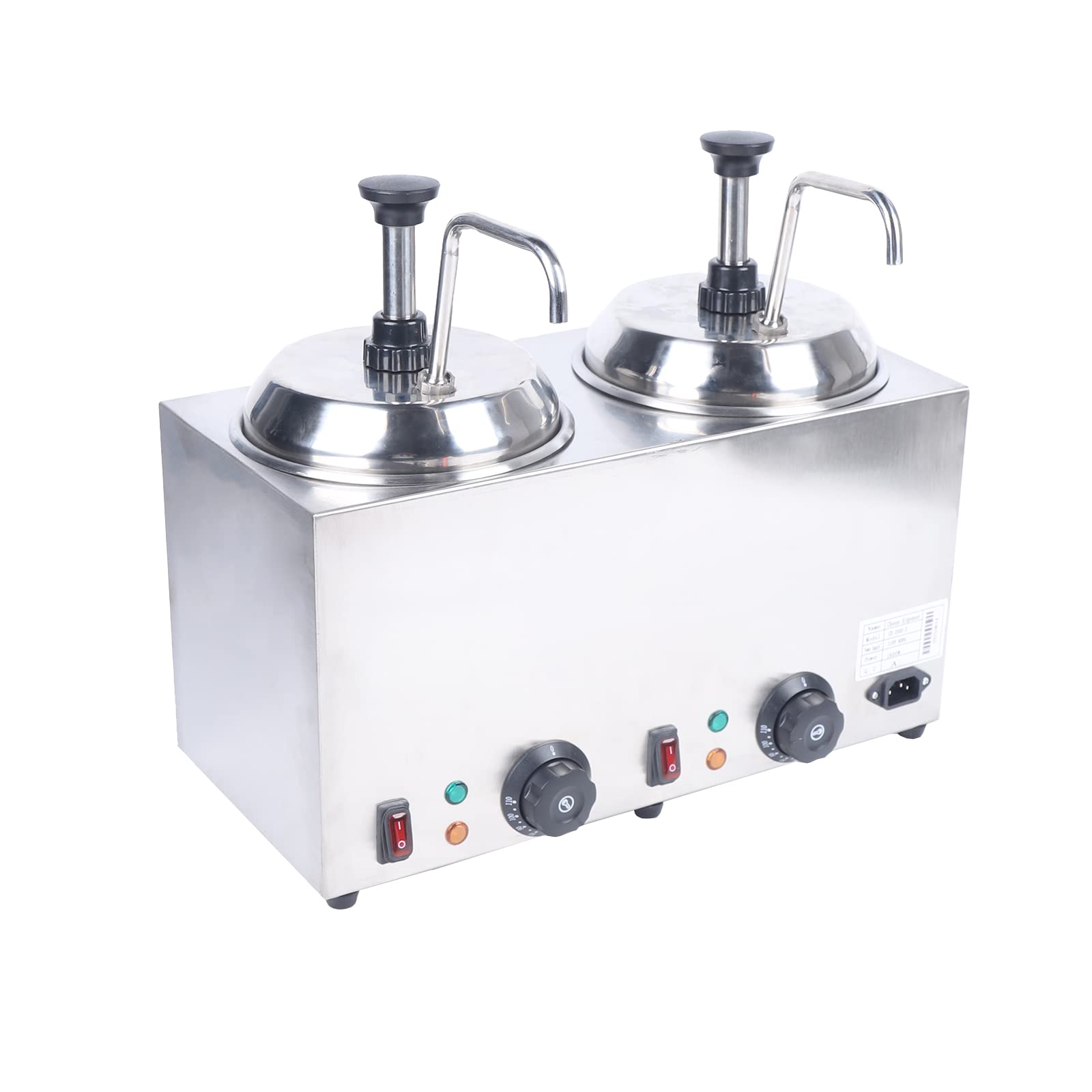 1600W Commercial Nacho Cheese Dispenser with 2 Pumps & 2L Tanks - Stainless Steel Hot Cheese Warmer for Nachos, Hot Fudge, Caramel - Perfect for Movie Theaters, Restaurants, and Food Trucks