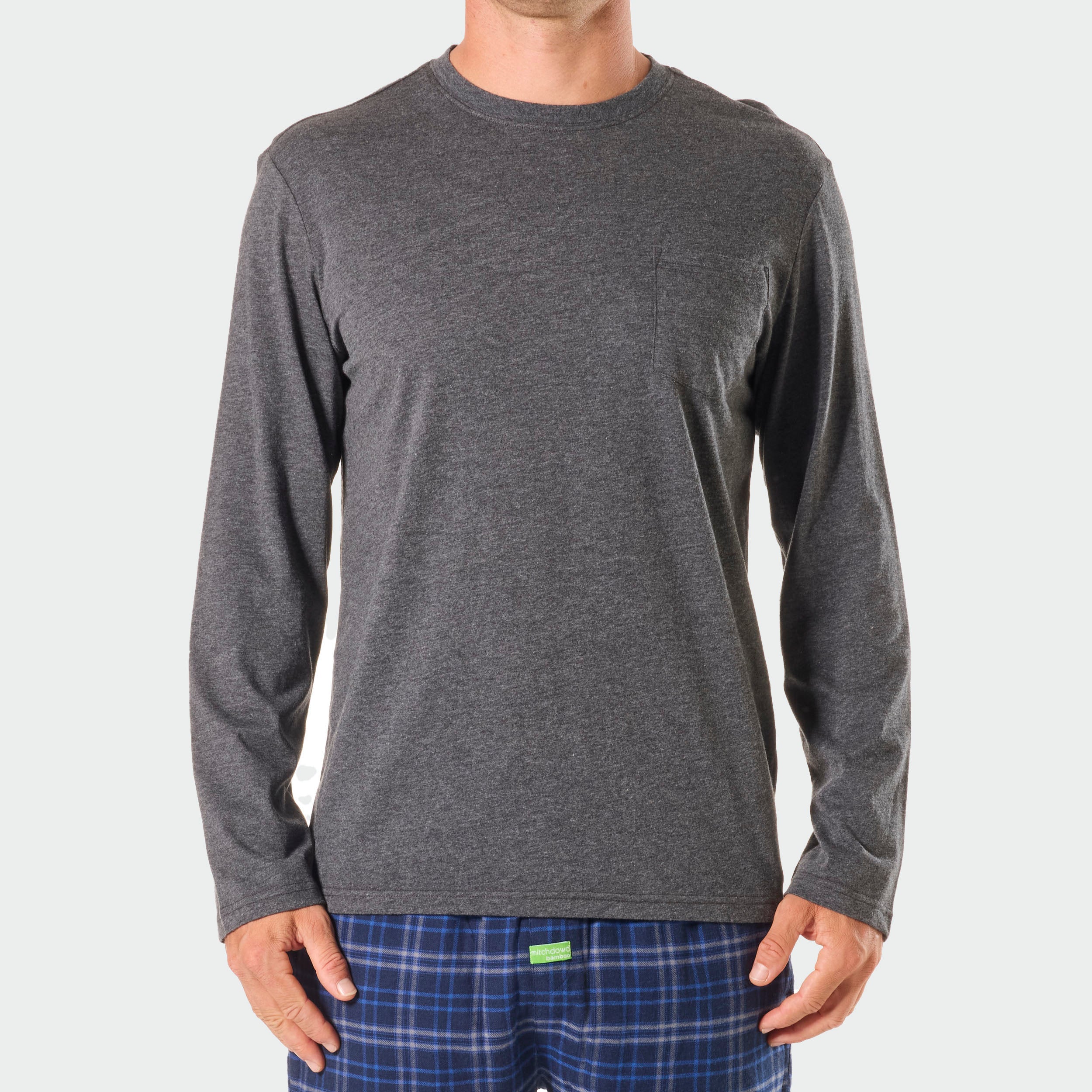 Men's Relaxed Cotton Long Sleeve Sleep Tee - Dark Grey Marle - Soft & Comfortable Pajama Top for Nightwear, Lounging & Travel