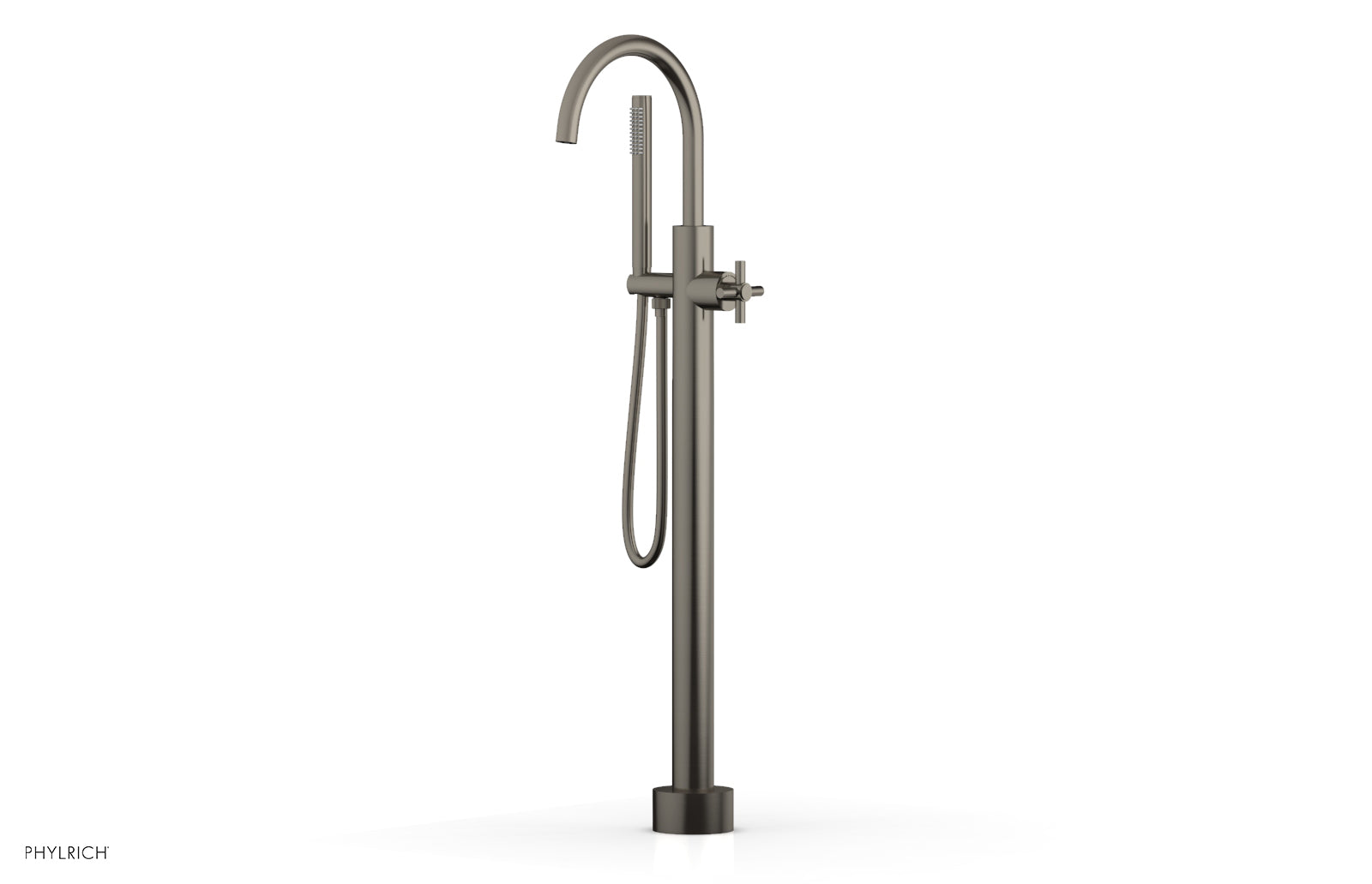 Premium Tall Floor Mount Tub Filler with Cross Handle & Hand Shower - D1314401 - Perfect for Modern Bathroom Renovations and Spa-Like Showers