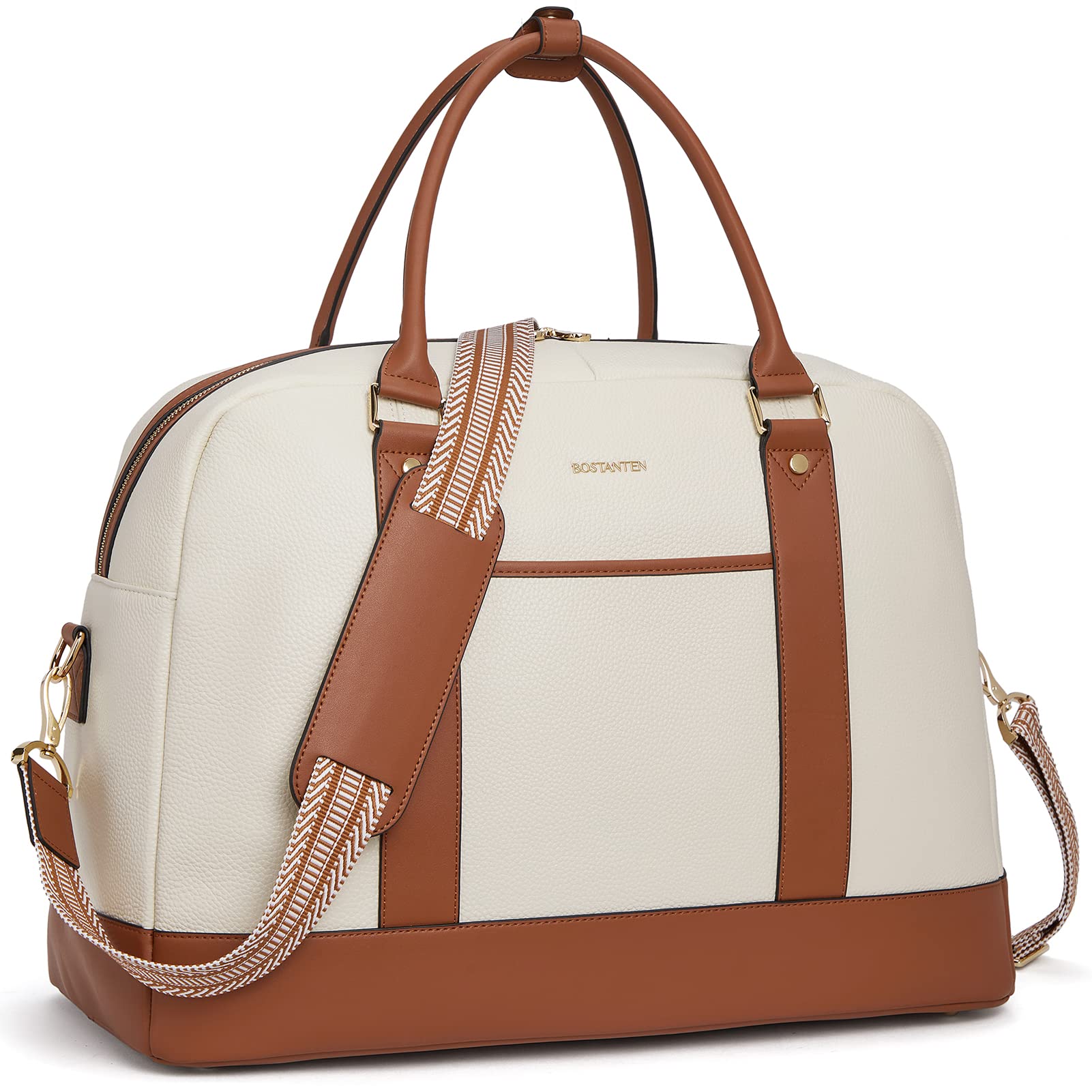 BOSTANTEN Women's Leather Travel Weekender Bag - Large Duffle Overnight Bag with Trolley Sleeve, Flight Approved Carry-On Luggage for Business Trips & Weekend Getaways