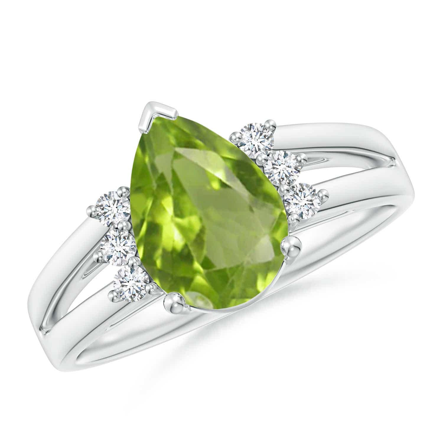 Platinum Pear Peridot Ring with Triple Diamond Accents - 10x7mm Genuine Peridot Gemstone for Women | Elegant Gift for Anniversary, Engagement & Special Occasions