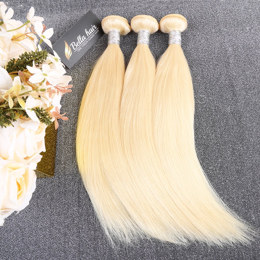 Bella Hair Premium 613 Blonde Brazilian Remy Virgin Human Hair Bundles - 30 Inch Sleek Straight Hair Extensions for Styling & Volume | Perfect for Daily Wear, Parties & Special Occasions