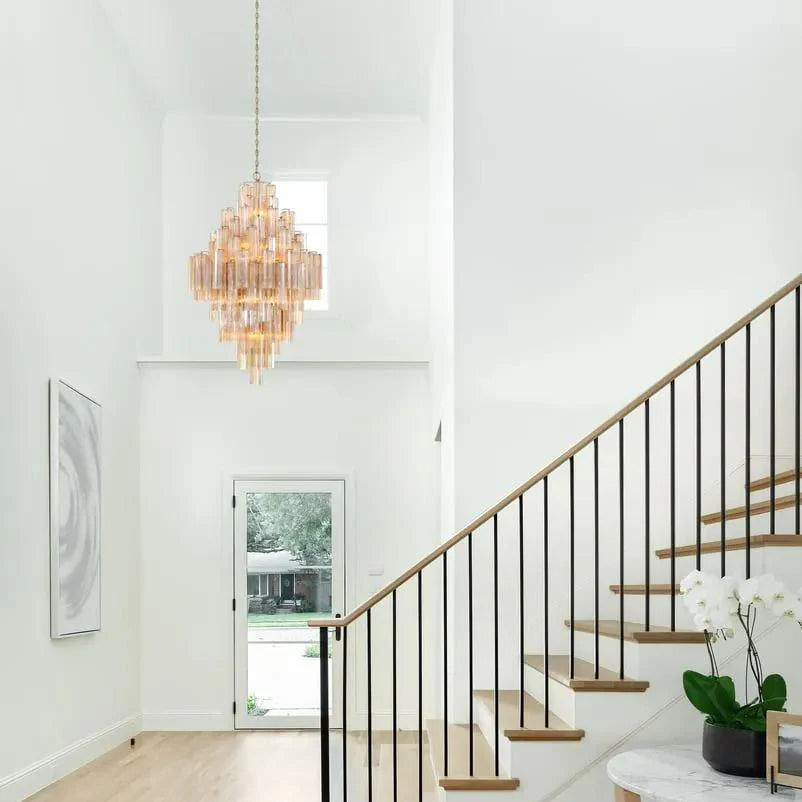 Addis Diamond Chandelier 49 Inch Height - Modern Crystal Ceiling Light Fixture for Dining Room, Living Room, Bedroom & Entryway