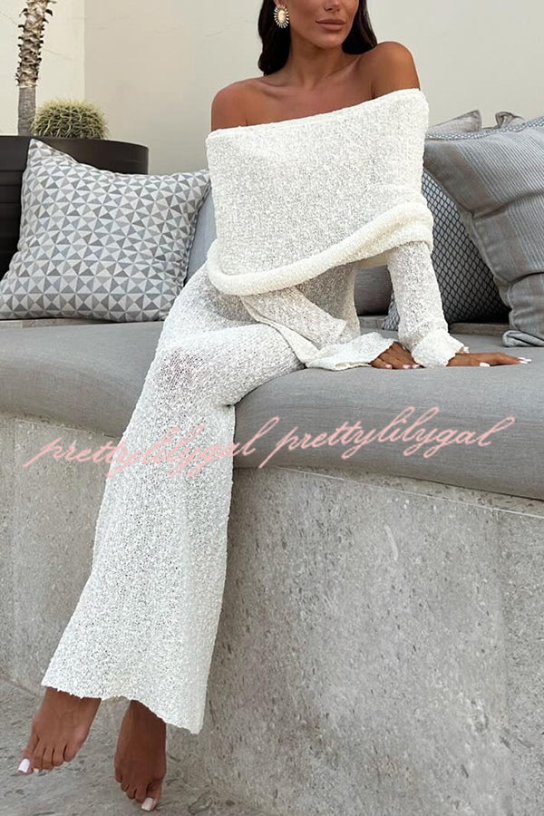 Marisol Ribbed Boucle Off Shoulder Stretch Maxi Dress for Women - Elegant Beach Vacation & Summer Party Outfit