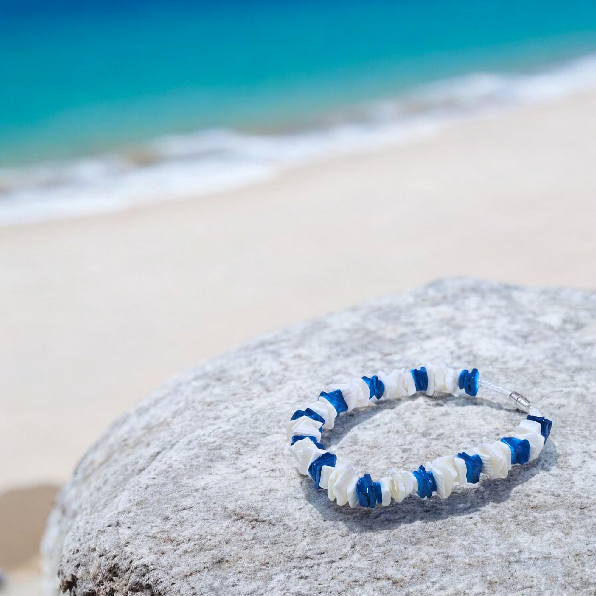 BlueRica Puka Shell Chips Necklace & Anklet Set - Natural Beach Shell Jewelry for Women, Boho Style Layered Necklace and Anklet, Perfect for Summer Vacation, Beach Party & Festival Accessories