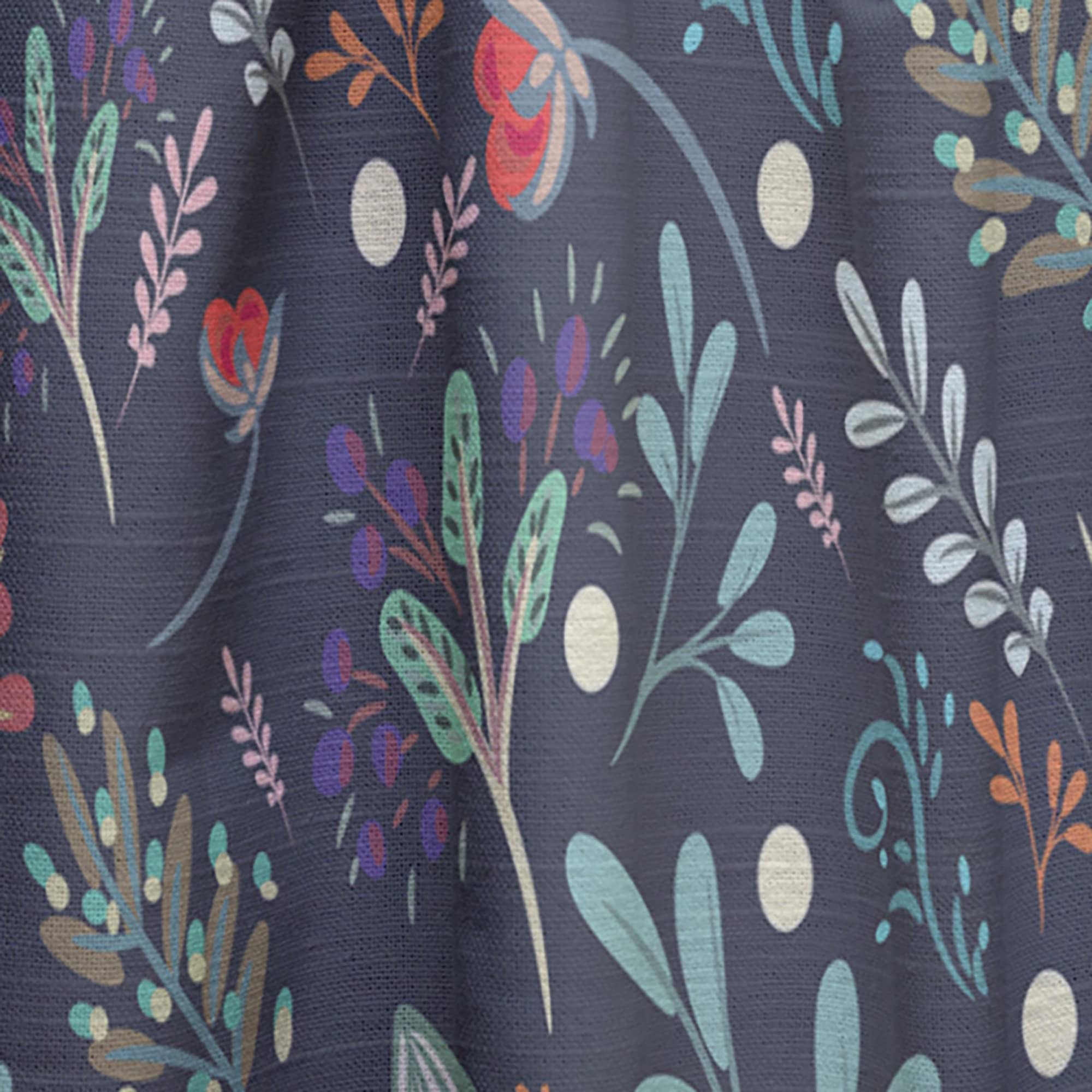 Sparkling Forest Leaves Dark Blue Thermal Insulated Curtains - Single Panel 52x90 Inches - Elegant Window Drapes for Bedroom & Living Room - Perfect for Home Decor & Light Blocking