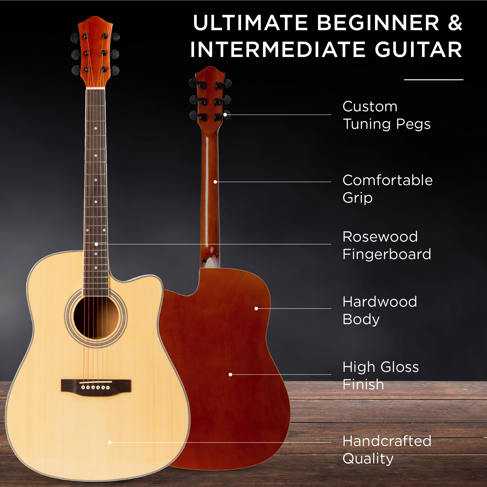 Best Choice Products 41-Inch Full-Size Acoustic Guitar Beginner Kit - All Wood Cutaway Design with Case, Strap, Capo, Strings & Picks - Natural Finish | Perfect for Beginners, Campfires & Home Practice