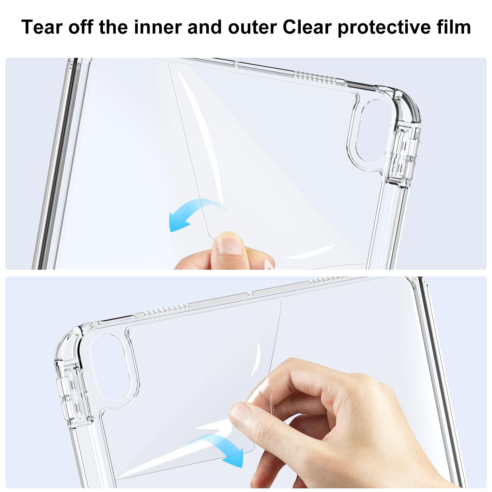 KenKe iPad Air 11-inch M2 (2024)/5th Gen (2022)/4th Gen (2020) Case with Pencil Holder - Detachable Clear Back Cover & Auto Sleep/Wake - Light Blue Protective Cover for Work, School & Travel