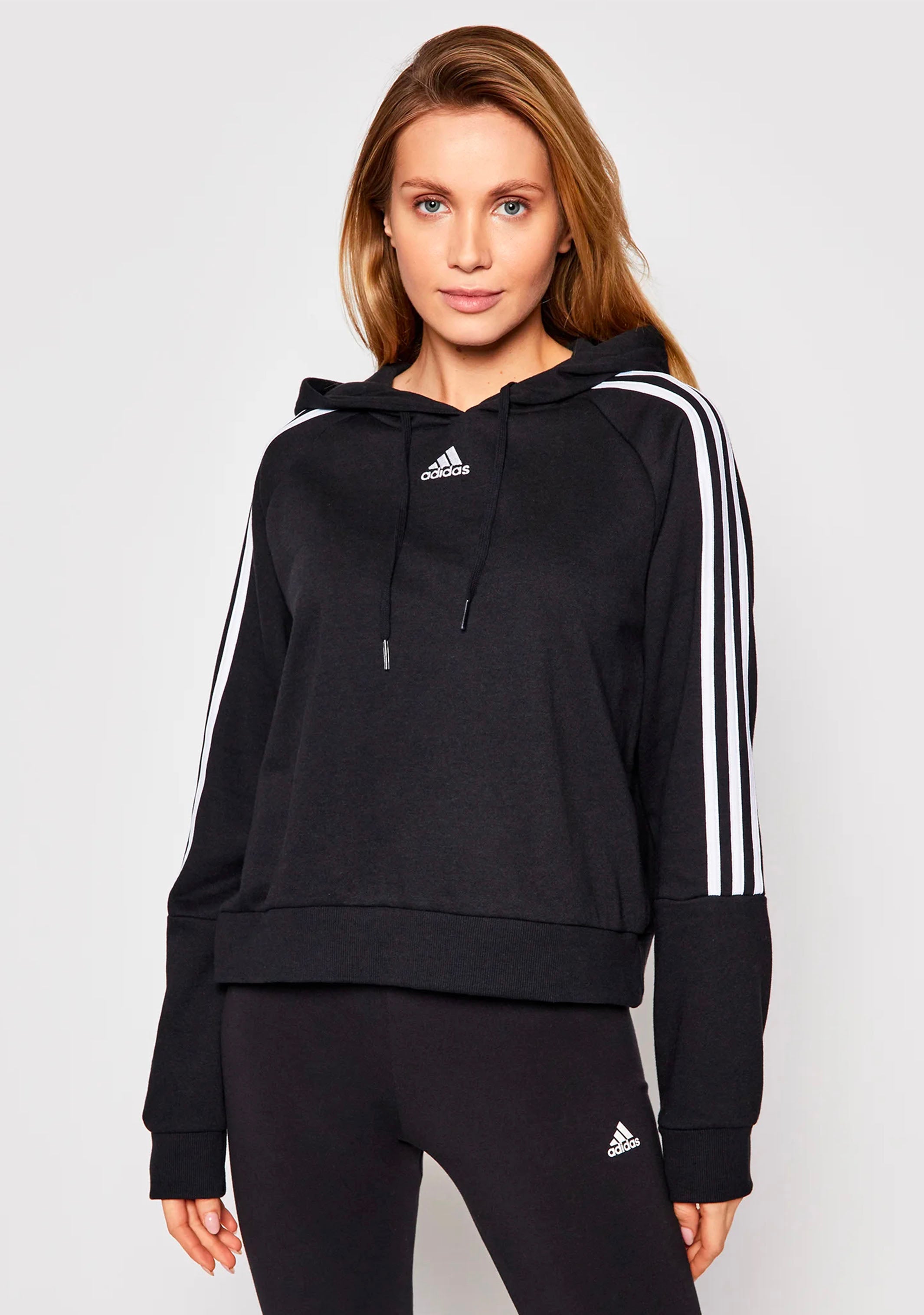 Adidas Women's Essentials Loose Fit 3-Stripes Cropped Hoodie GL1460 - Casual Streetwear for Gym, Running & Everyday Comfort
