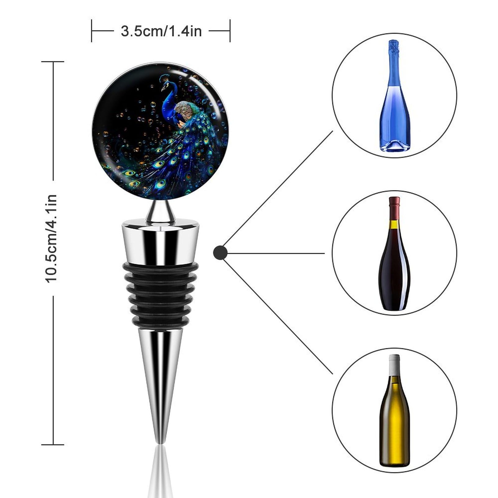 Peacock Wine Bottle Stoppers - Elegant Wine Saver Plug & Beverage Bottle Cap - Perfect for Wine Preservation, Parties & Home Bars (Set of 2)