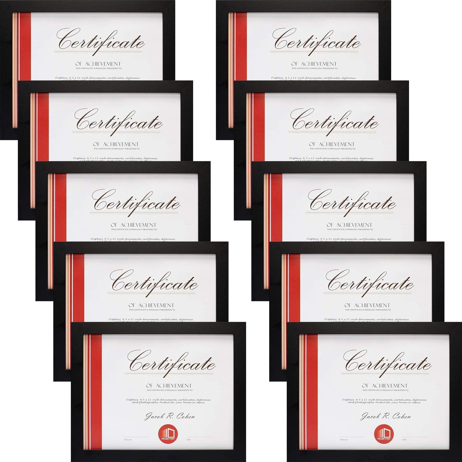 8.5 x 11 Picture Frames 10-Pack - Black Wide Molding Wall & Tabletop Display for Certificates, Awards, Diplomas & Documents - Includes Back Hangers & Easel Stand - Perfect for Office, Home Decor & Gift Giving