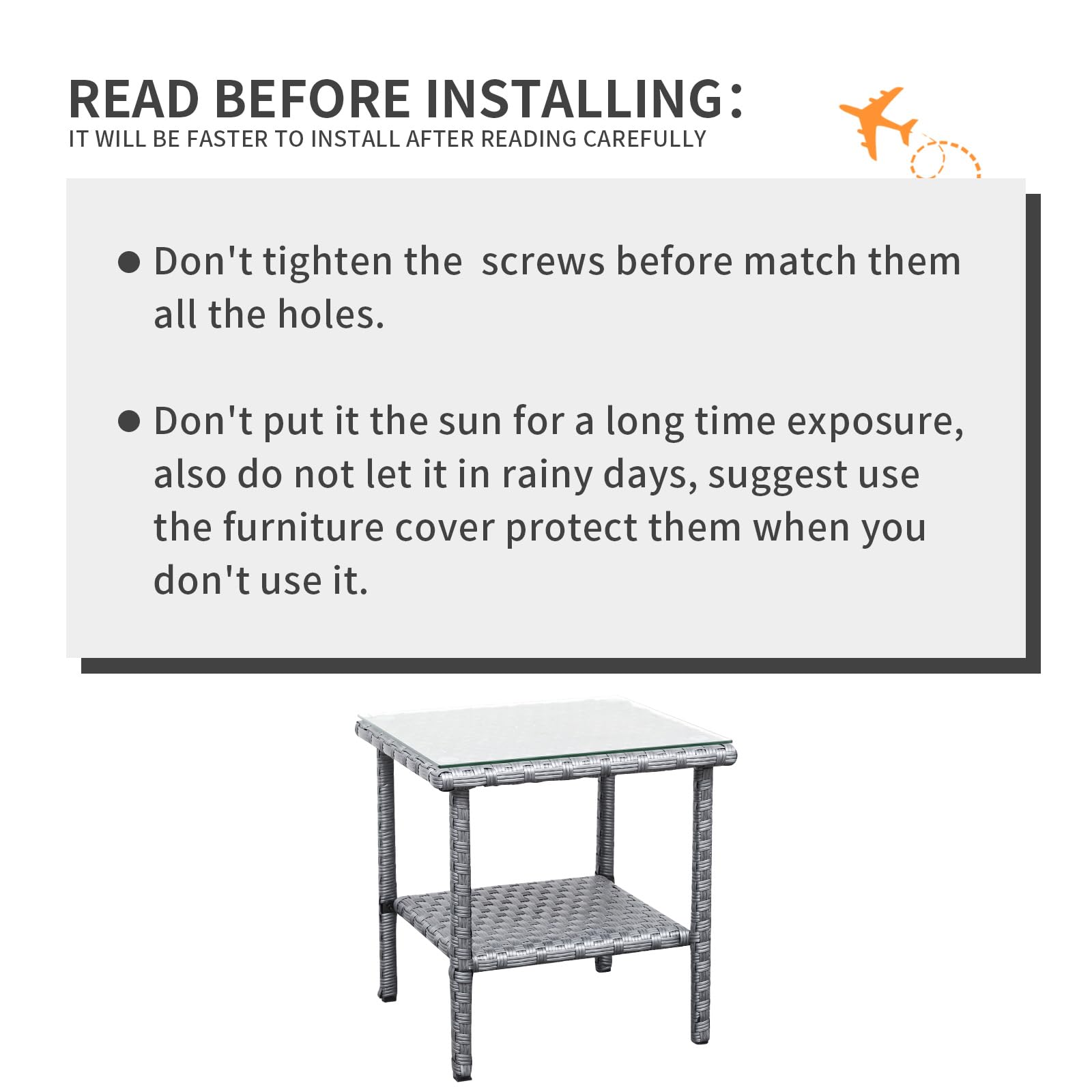 Outdoor Wicker Glass Top Side Table with Storage - Grey Rattan Square Patio End Table for Garden, Balcony & Poolside Decor