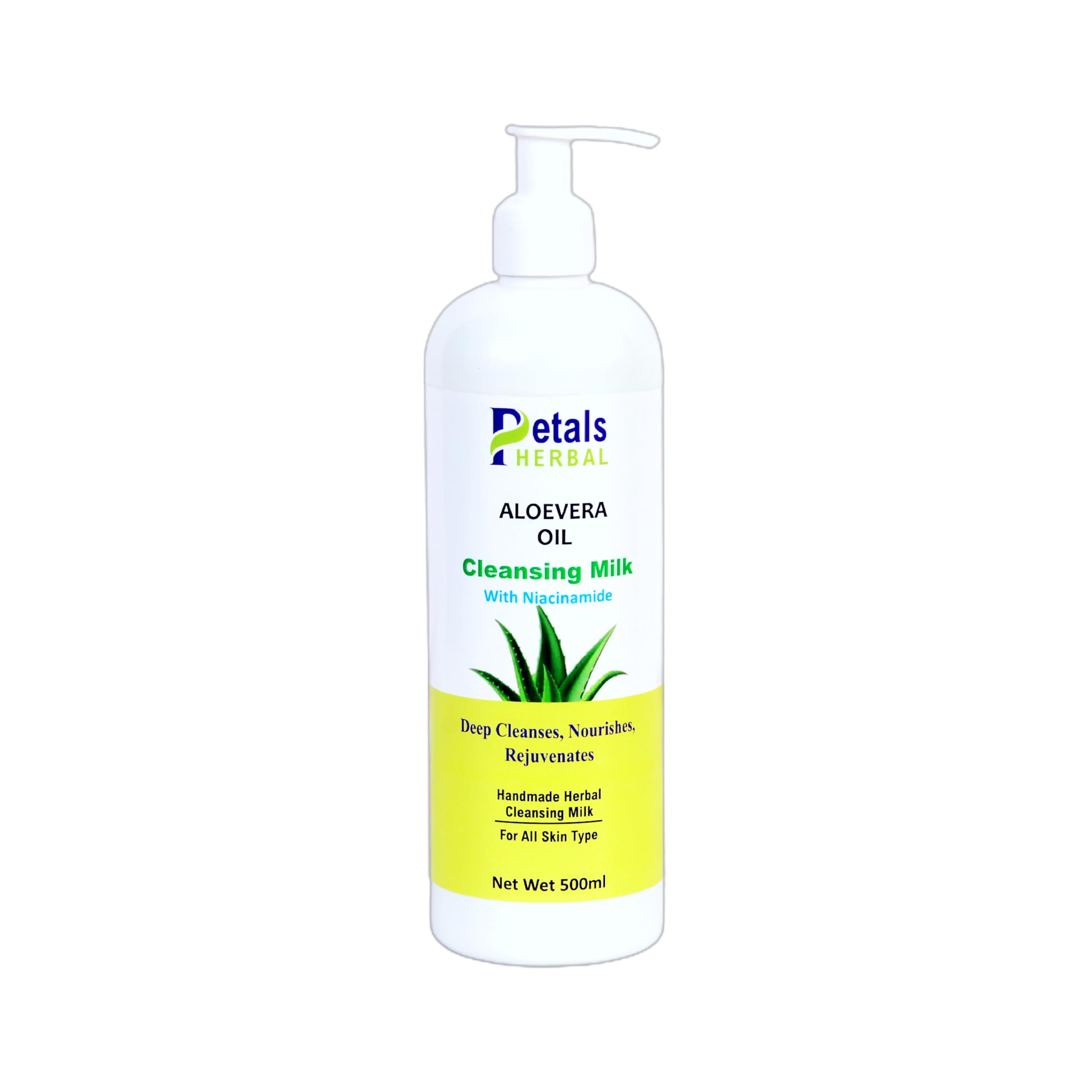Petals Herbal Aloe Vera Cleansing Milk - 500ml Gentle Face Wash for Dirt Removal & Tan Reduction | Perfect for Daily Skincare & Post-Sun Care
