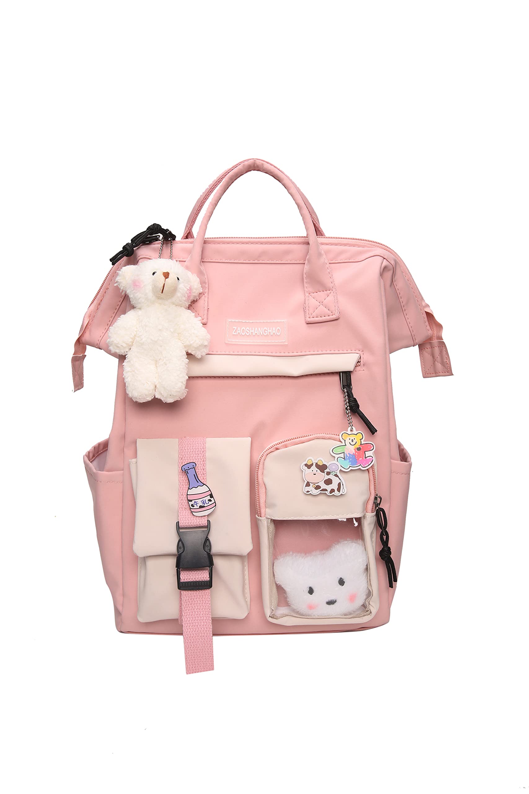 Cute Kawaii Backpack for Girls with Bear Pin & Accessories - Pink School Bookbag for Teens | Stylish Everyday Use for School, Travel & Shopping