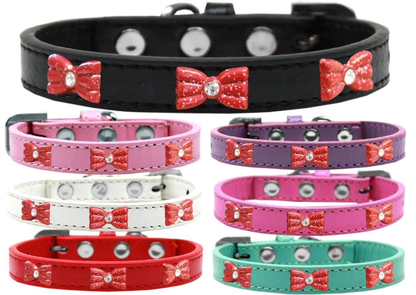 Red Glitter Bow Dog Collar - Fashionable Pet Accessory for Small & Large Dogs - Perfect for Daily Walks, Special Occasions & Photo Shoots