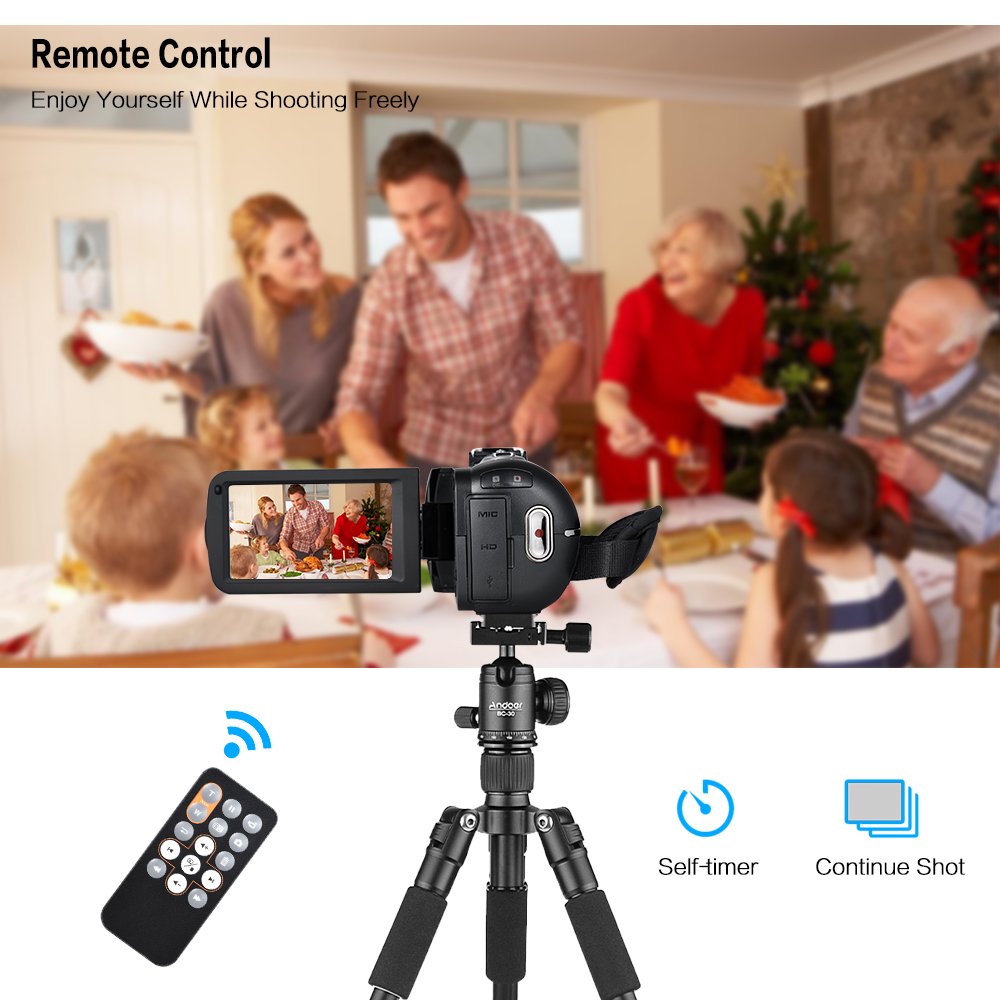 Andoer 1080P HD 24MP Digital Video Camera Camcorder with 0.39X Wide Angle Lens & Macro Lens, 3